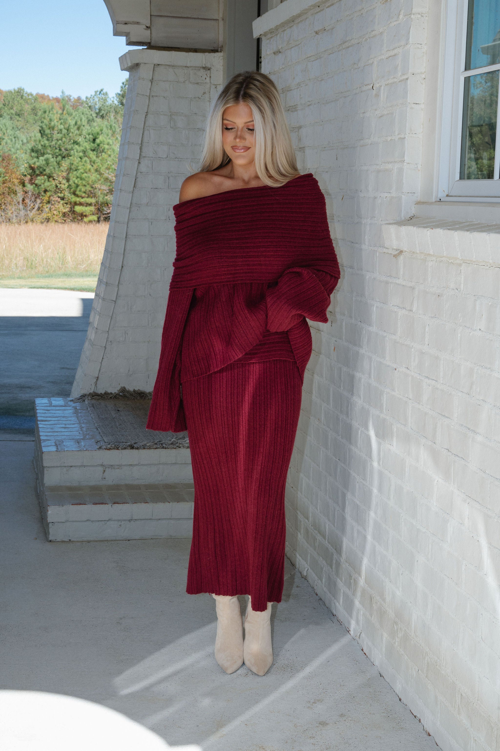 Theo Sweater Skirt Set-Ruby