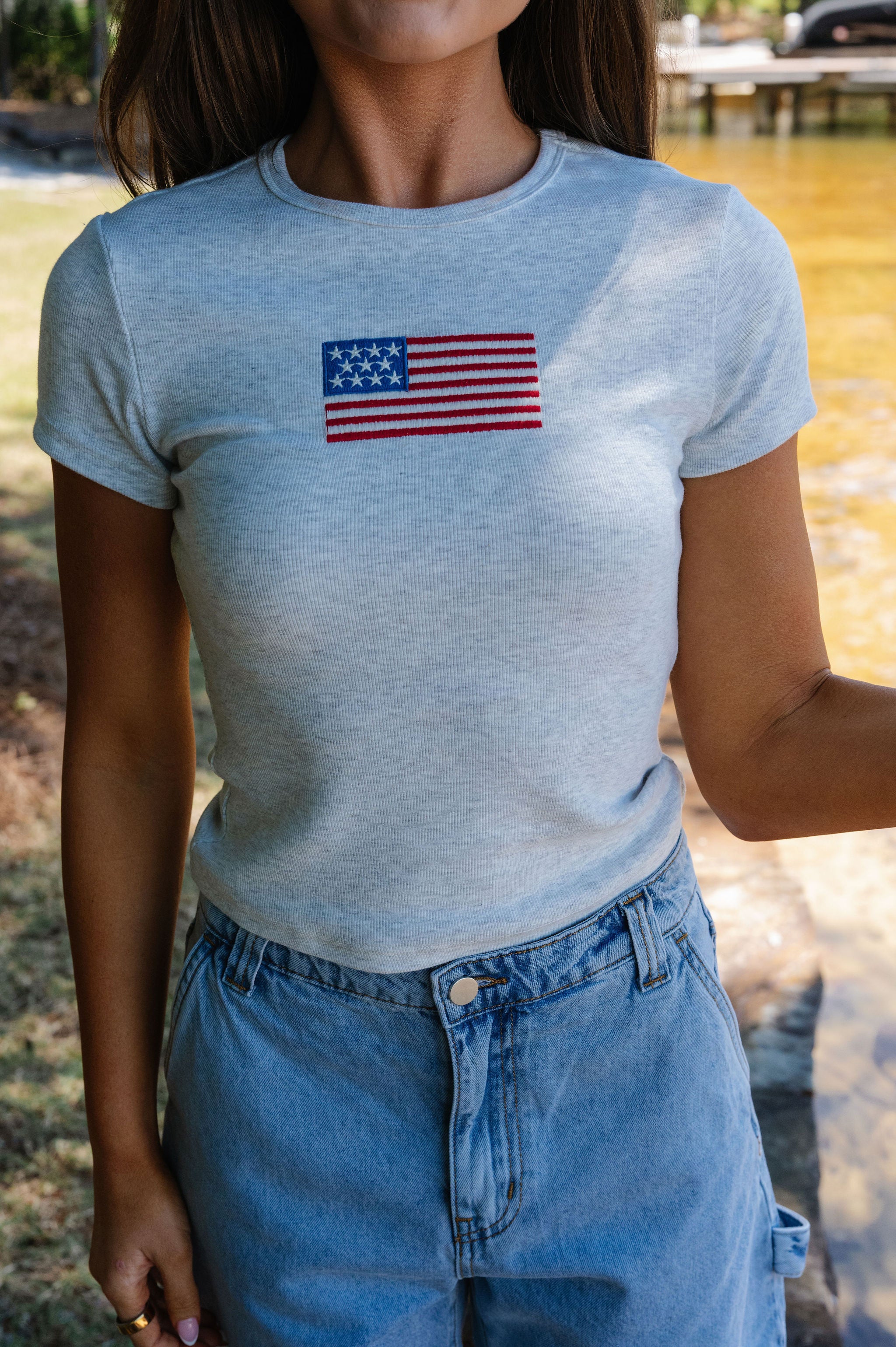 American Flag Short Sleeve T-Shirt-Melange
