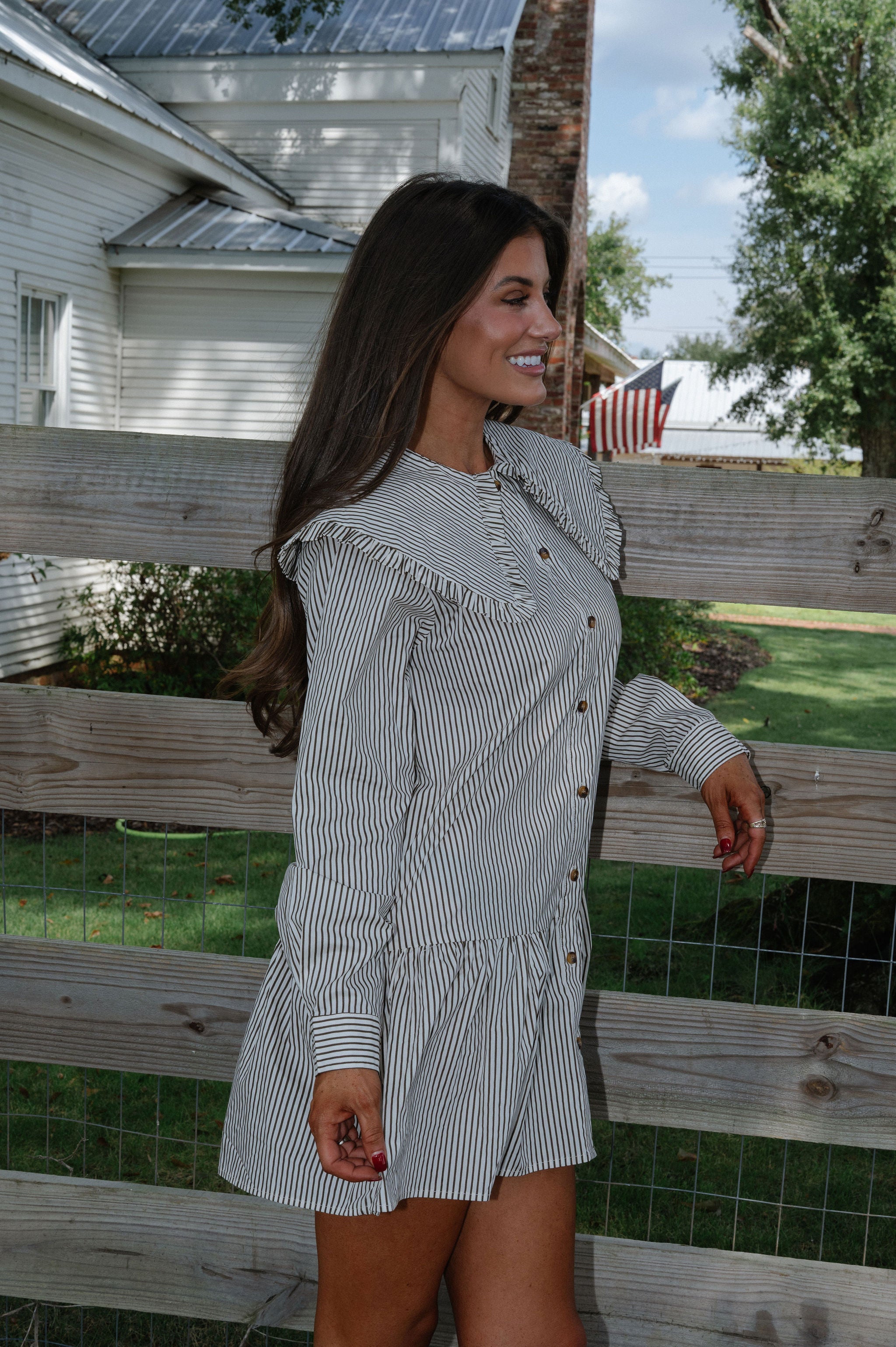 Kinzey Collared Mini Dress-Cream/Brown