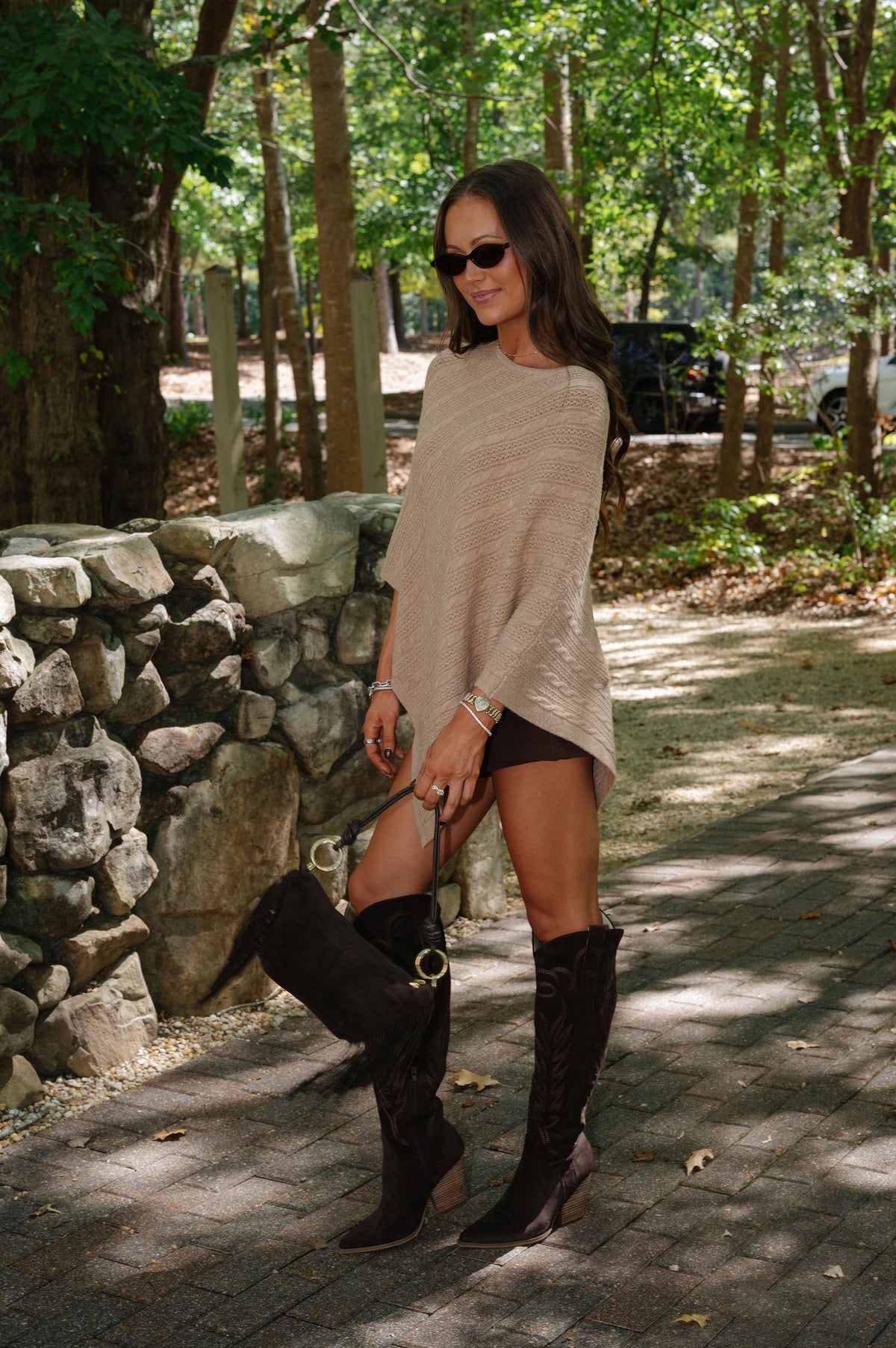 Vera Knit Poncho-Taupe