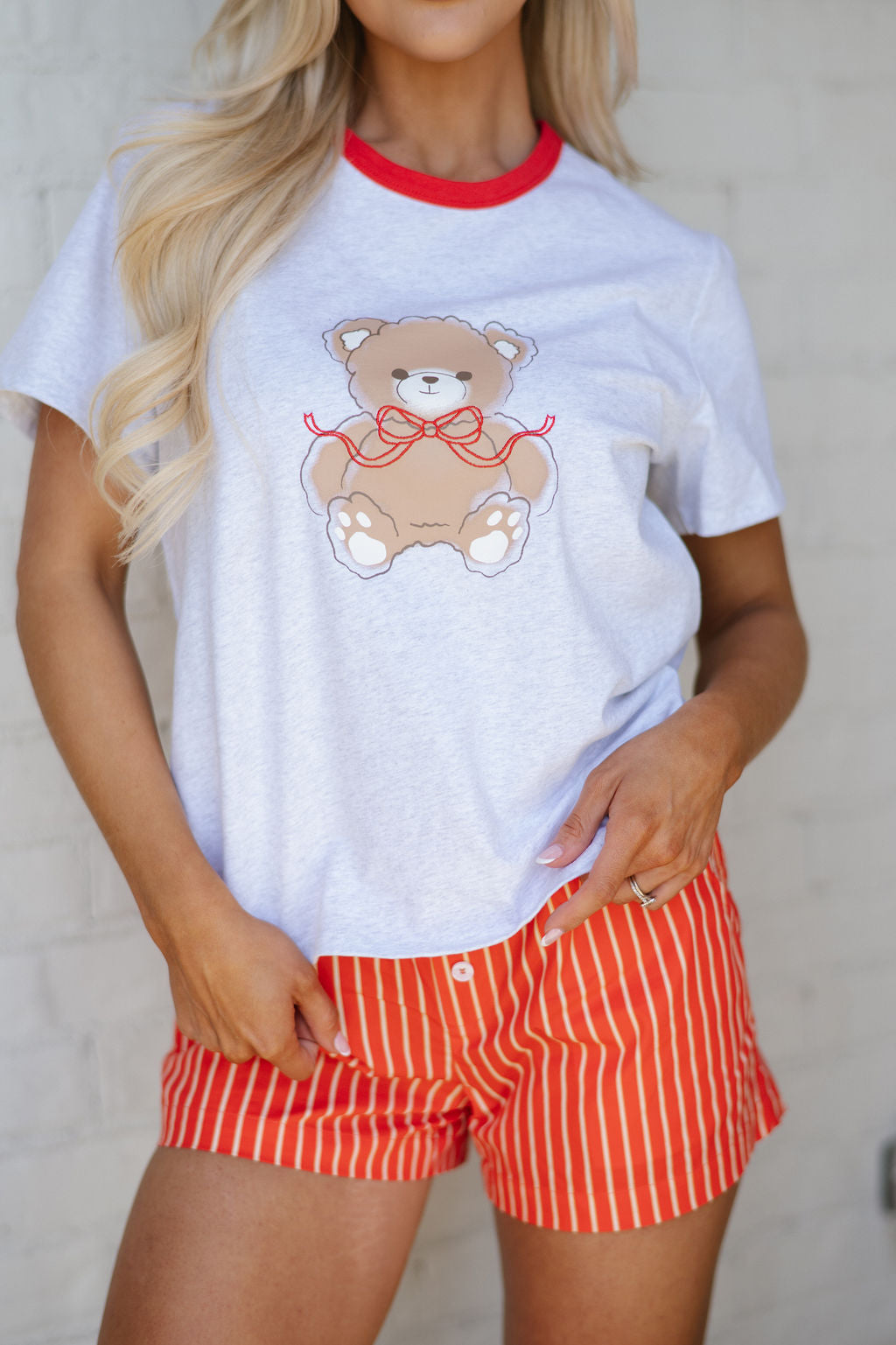 Teddy Bear Baby Tee-Heather Grey