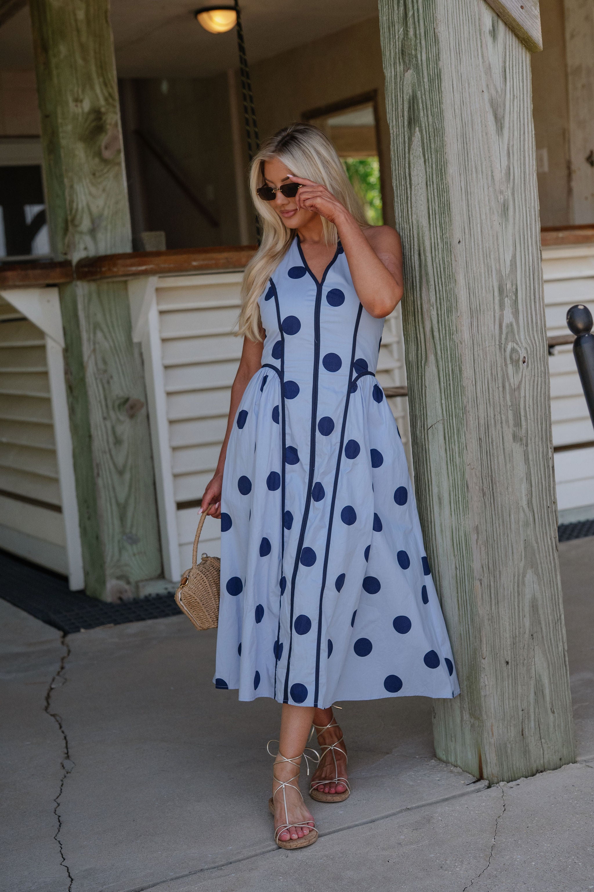 Bentley Polka Dot Midi Dress-Blue