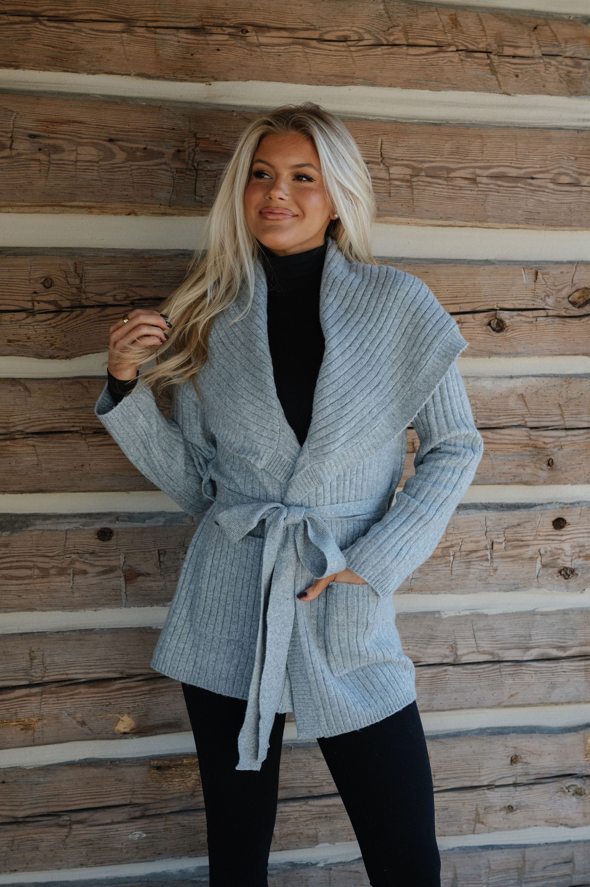 Dottie Wrap Sweater-Heather Grey