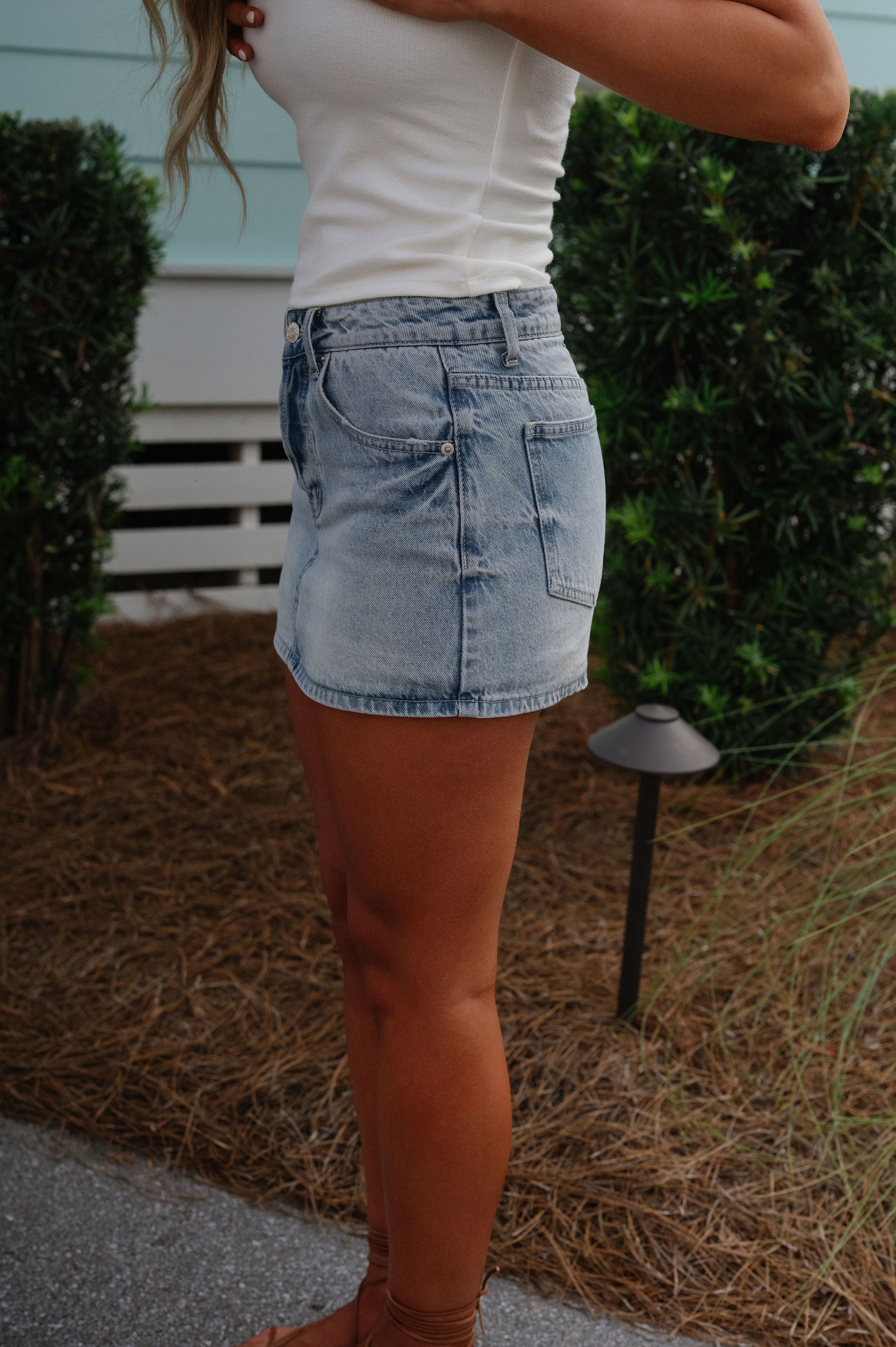 Blaire Washed Mini Skort-Light Denim