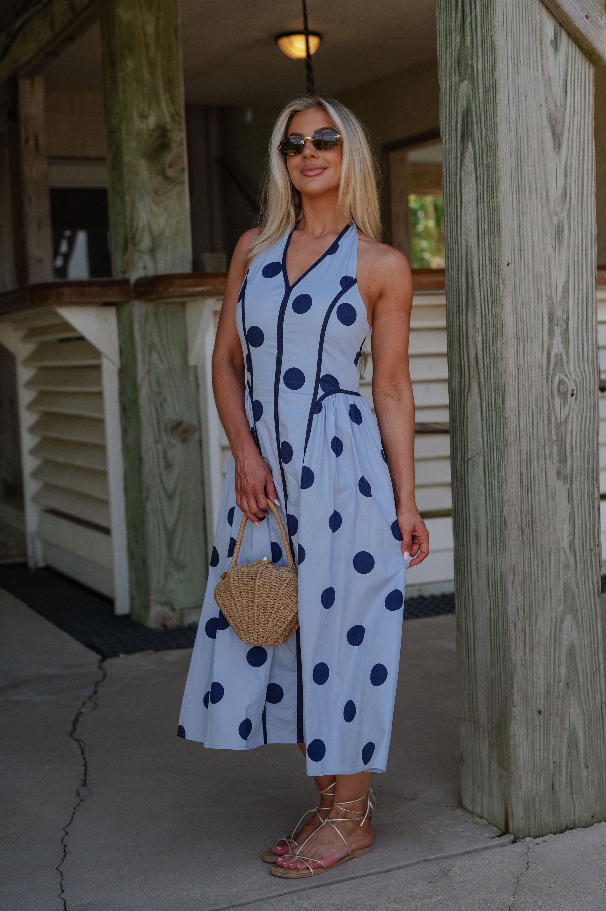Bentley Polka Dot Midi Dress-Blue