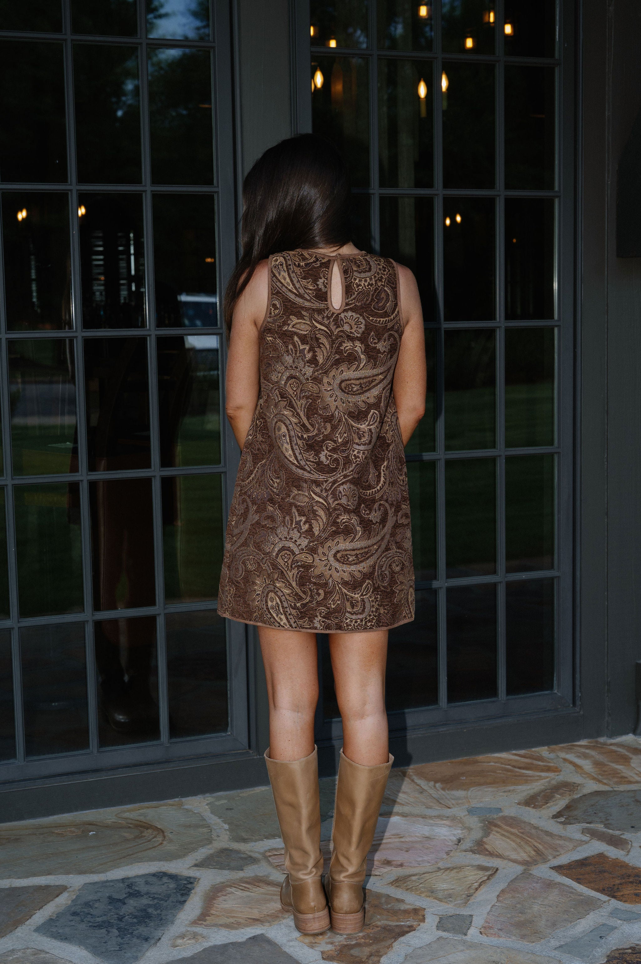 Corbin Paisley Mini Dress-Brown