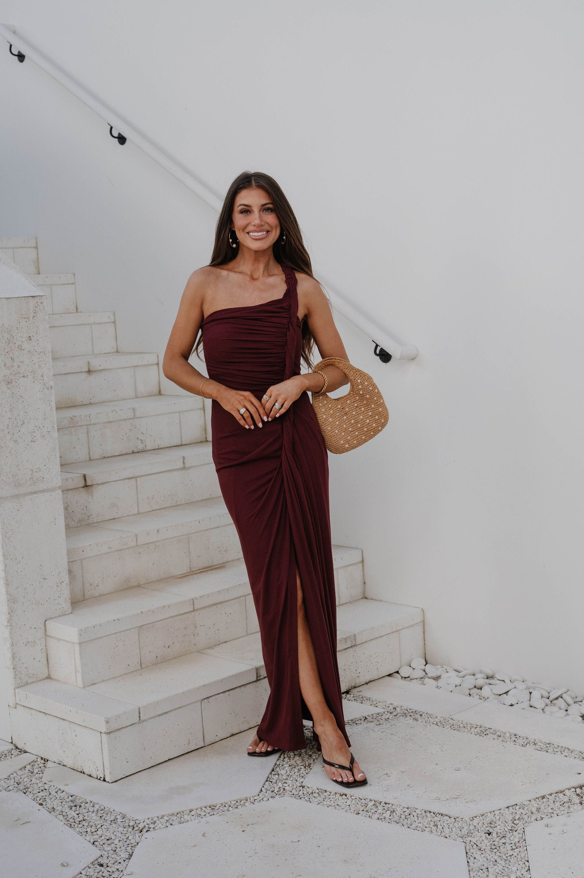Twisted Drape Maxi Dress-Burgundy