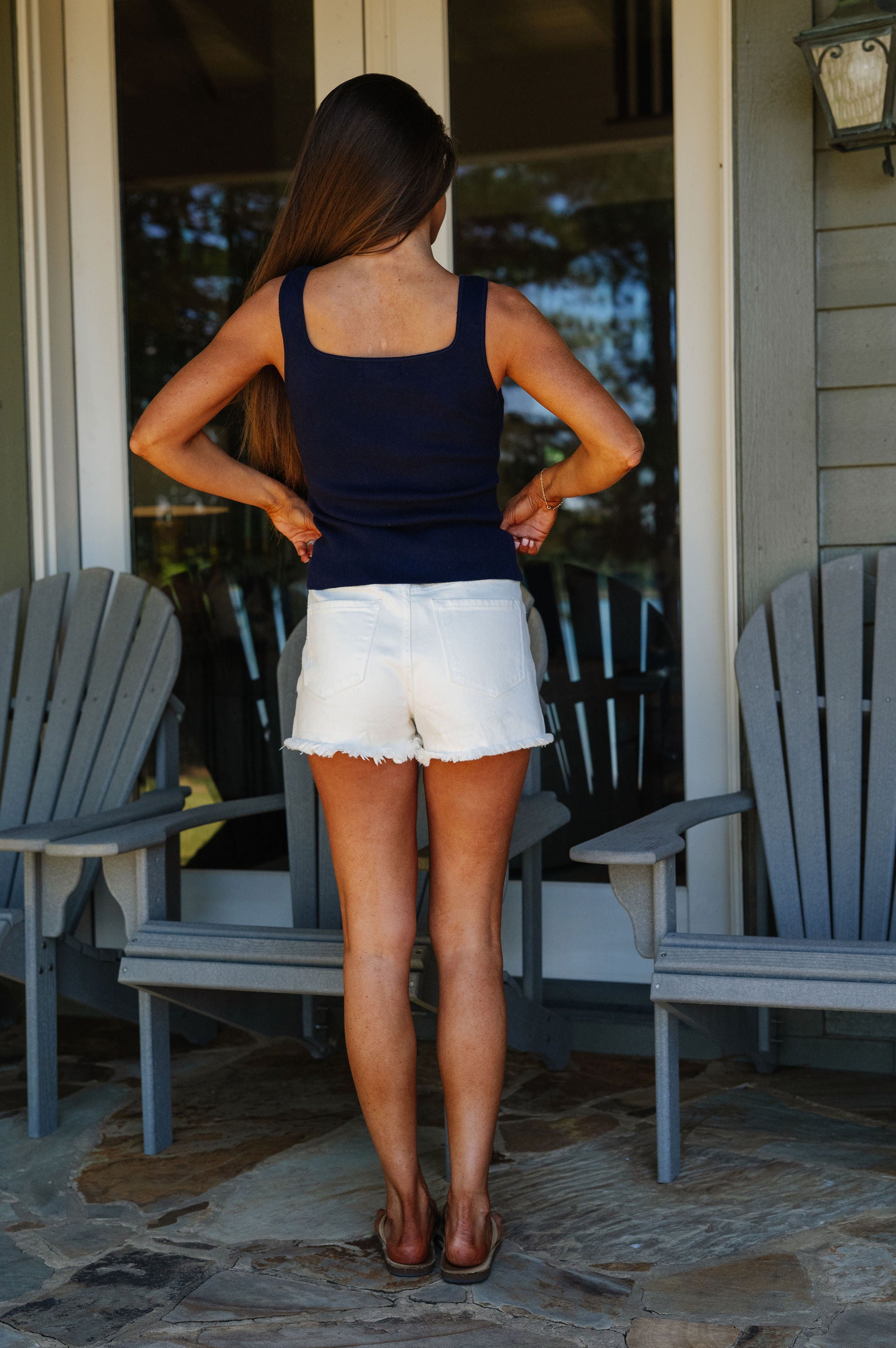Beaded Popsicle Ribbed Top-Navy
