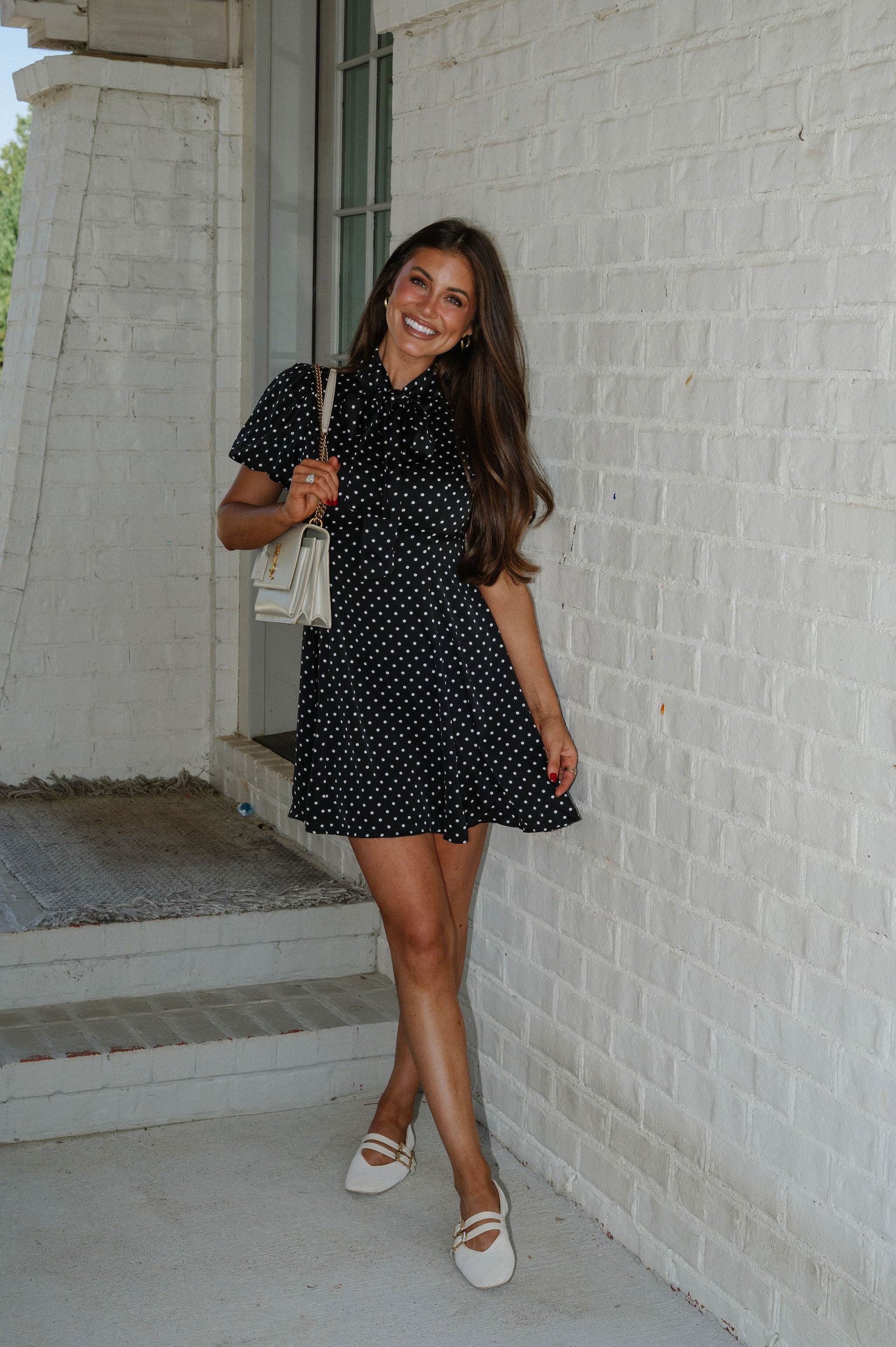 Vivian Polka Dot Mini Dress-Black