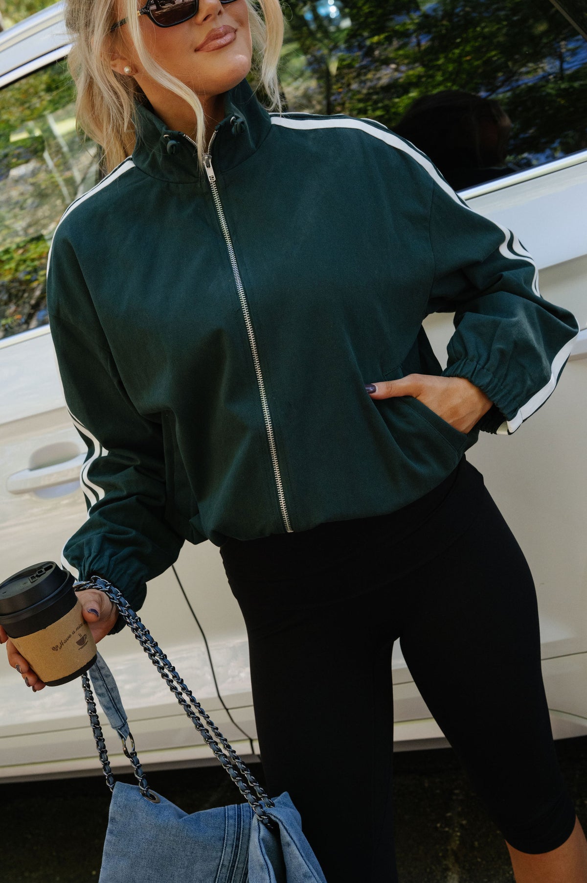 Marina Track Jacket-Green/White