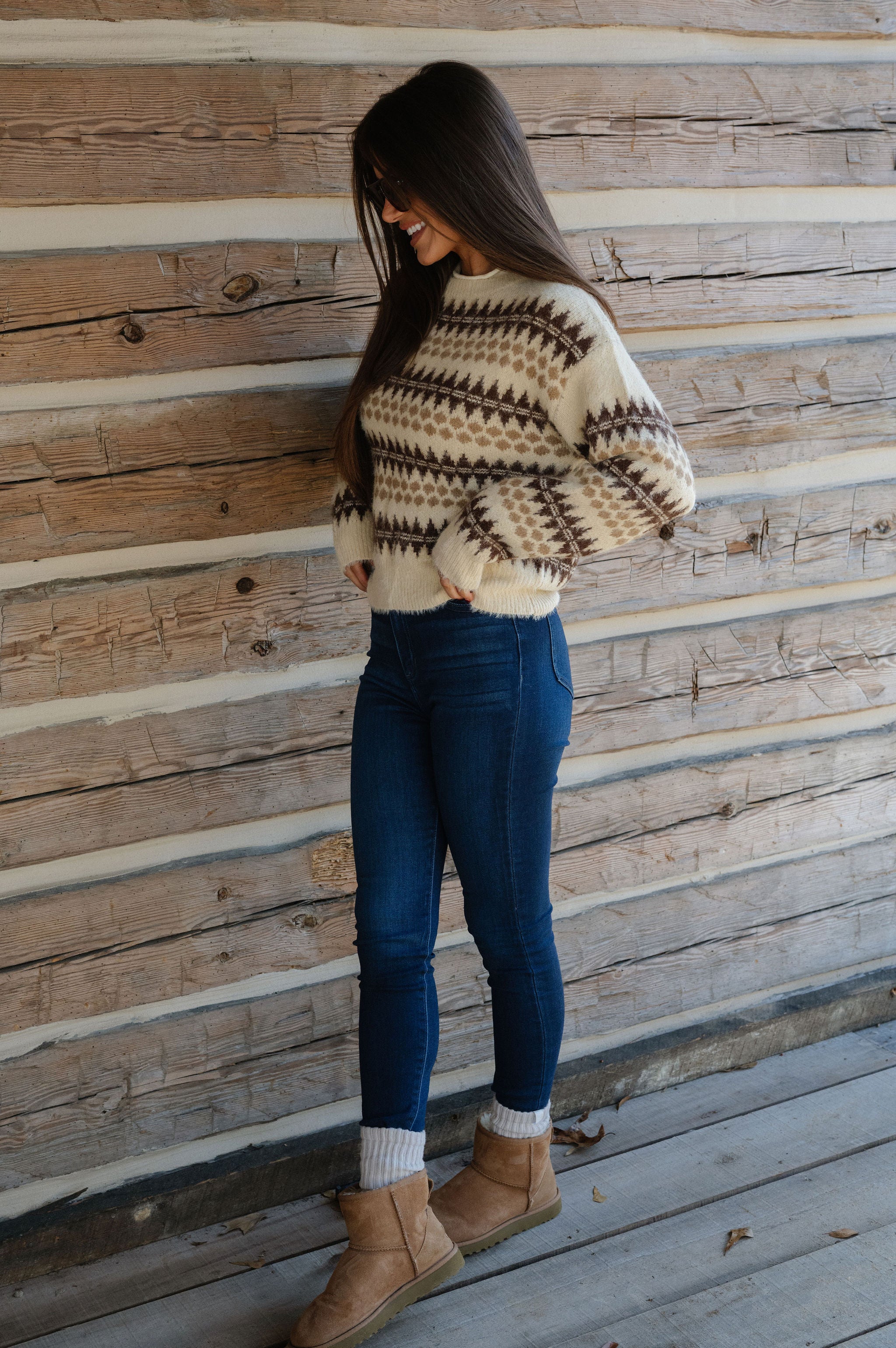 Emi Fair Isle Sweater-Ecru/Brown