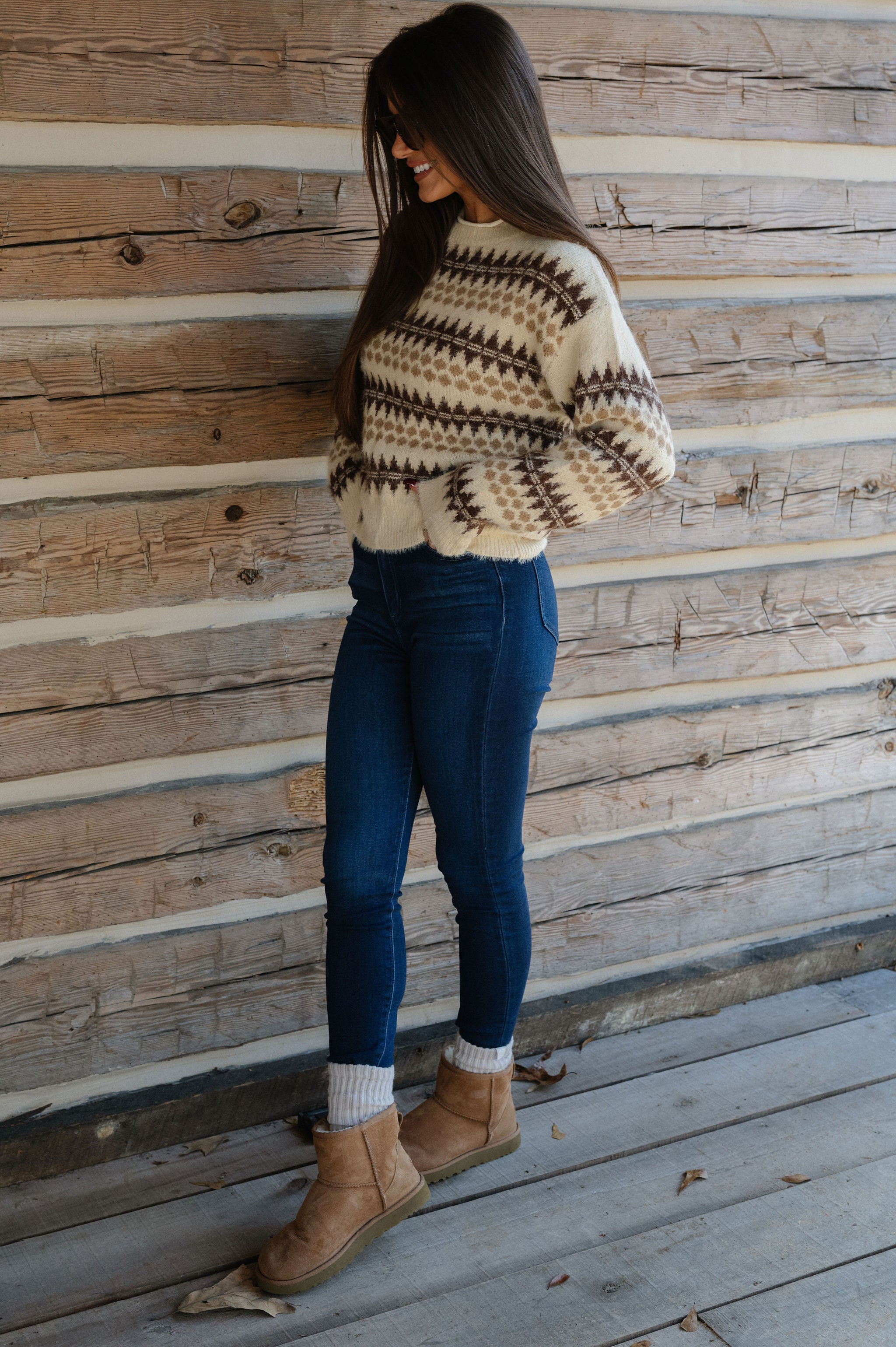 Emi Fair Isle Sweater-Ecru/Brown
