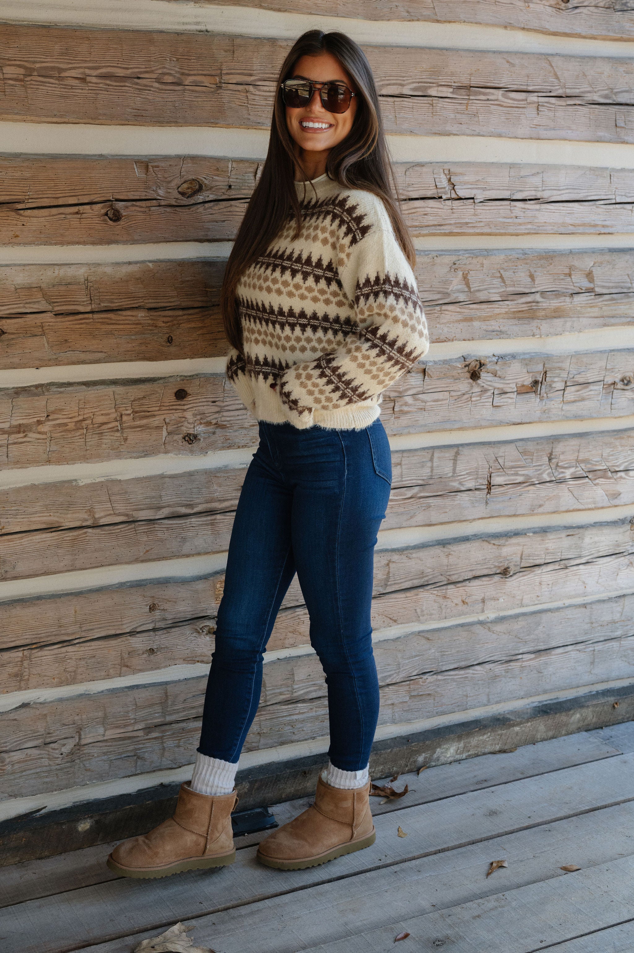 Emi Fair Isle Sweater-Ecru/Brown