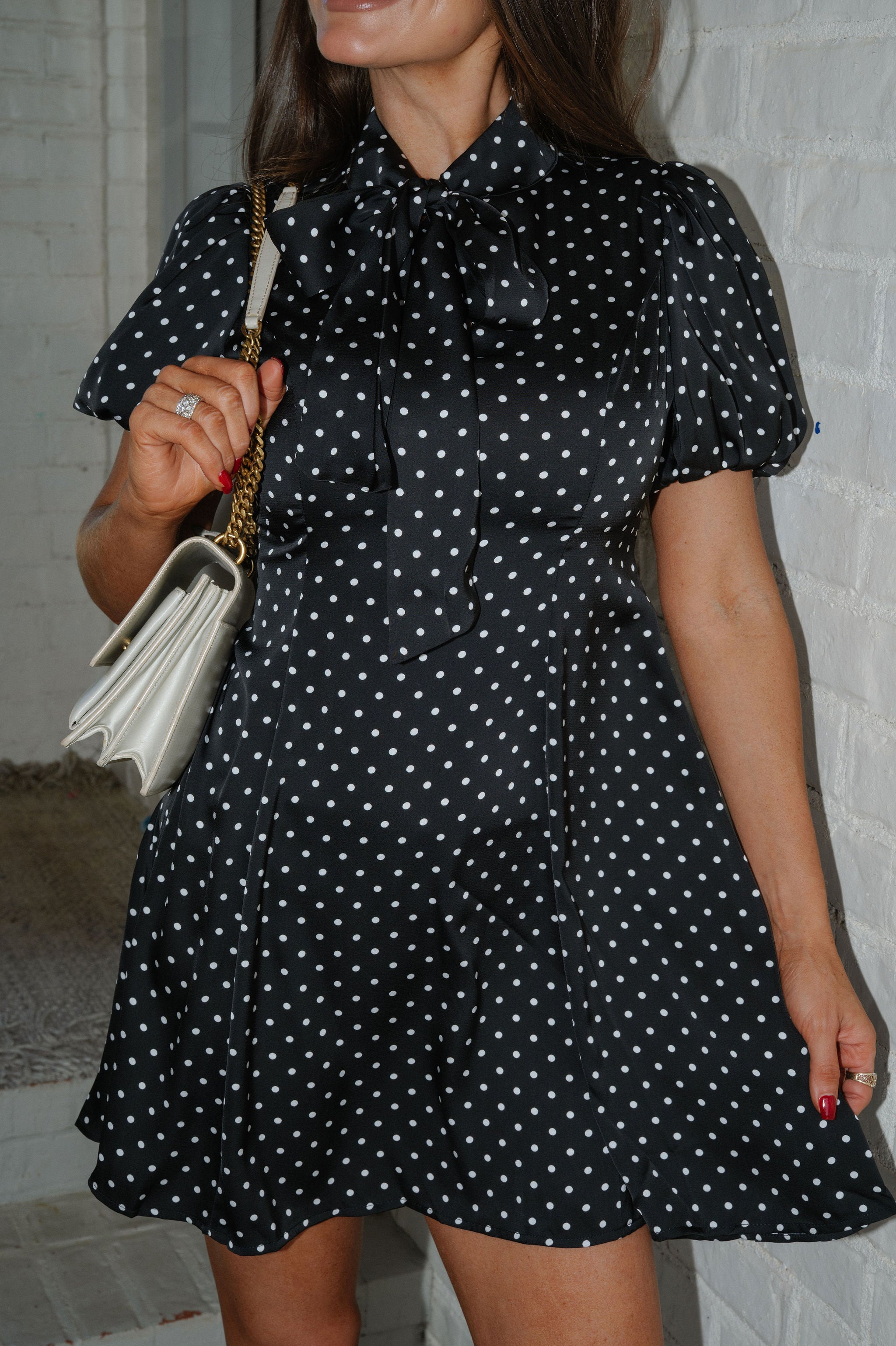 Vivian Polka Dot Mini Dress-Black
