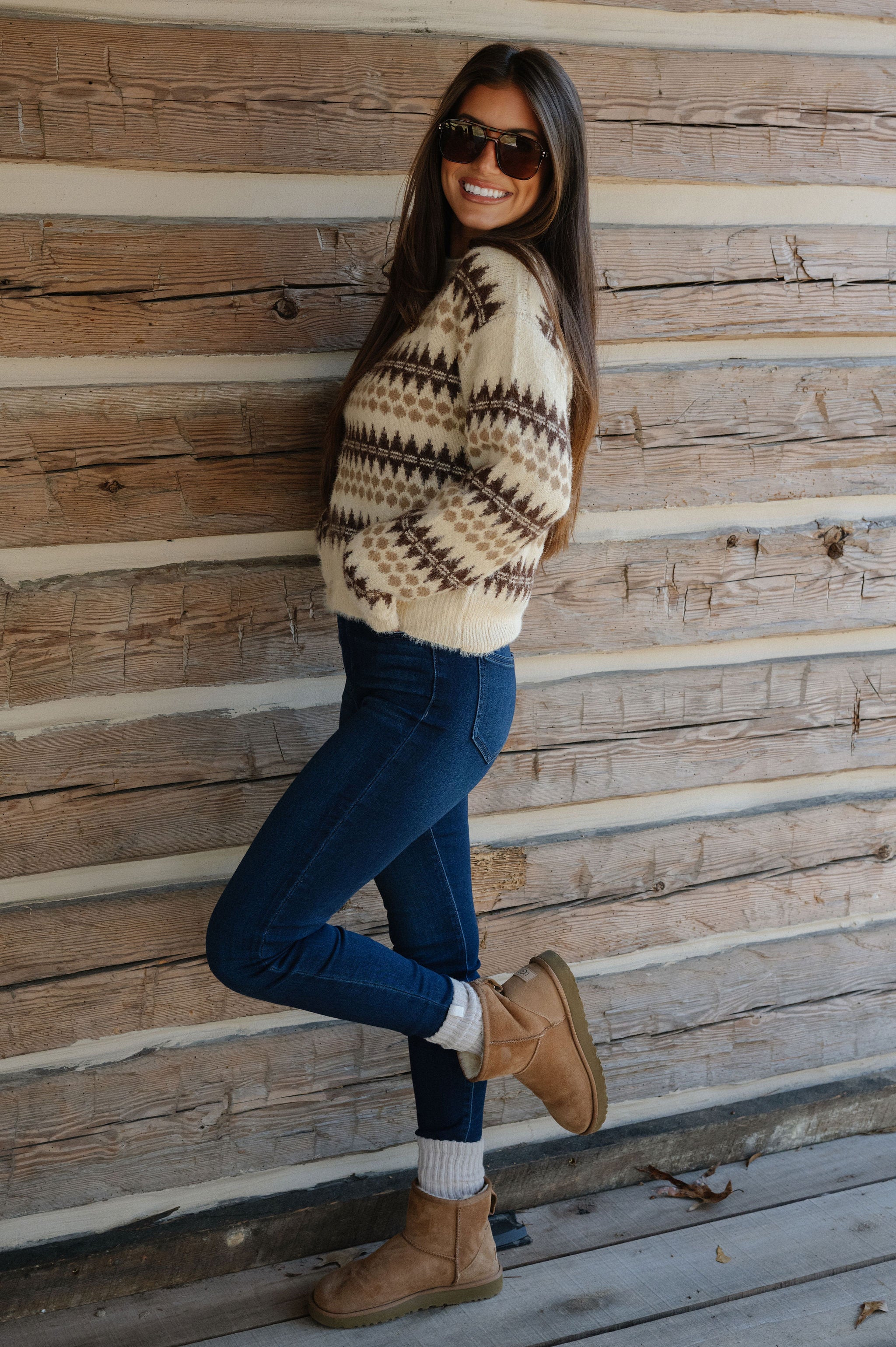 Emi Fair Isle Sweater-Ecru/Brown