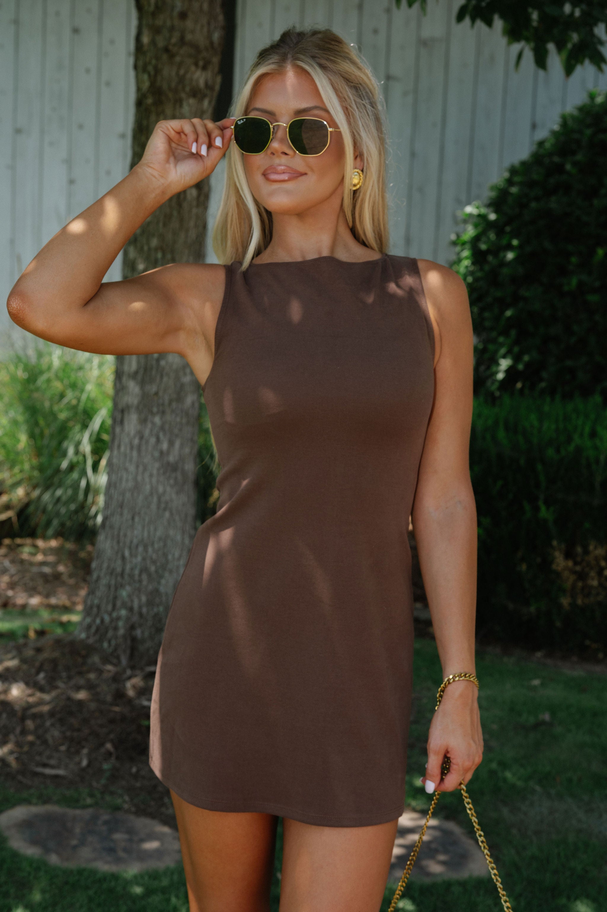Helia Mini Dress-Brown