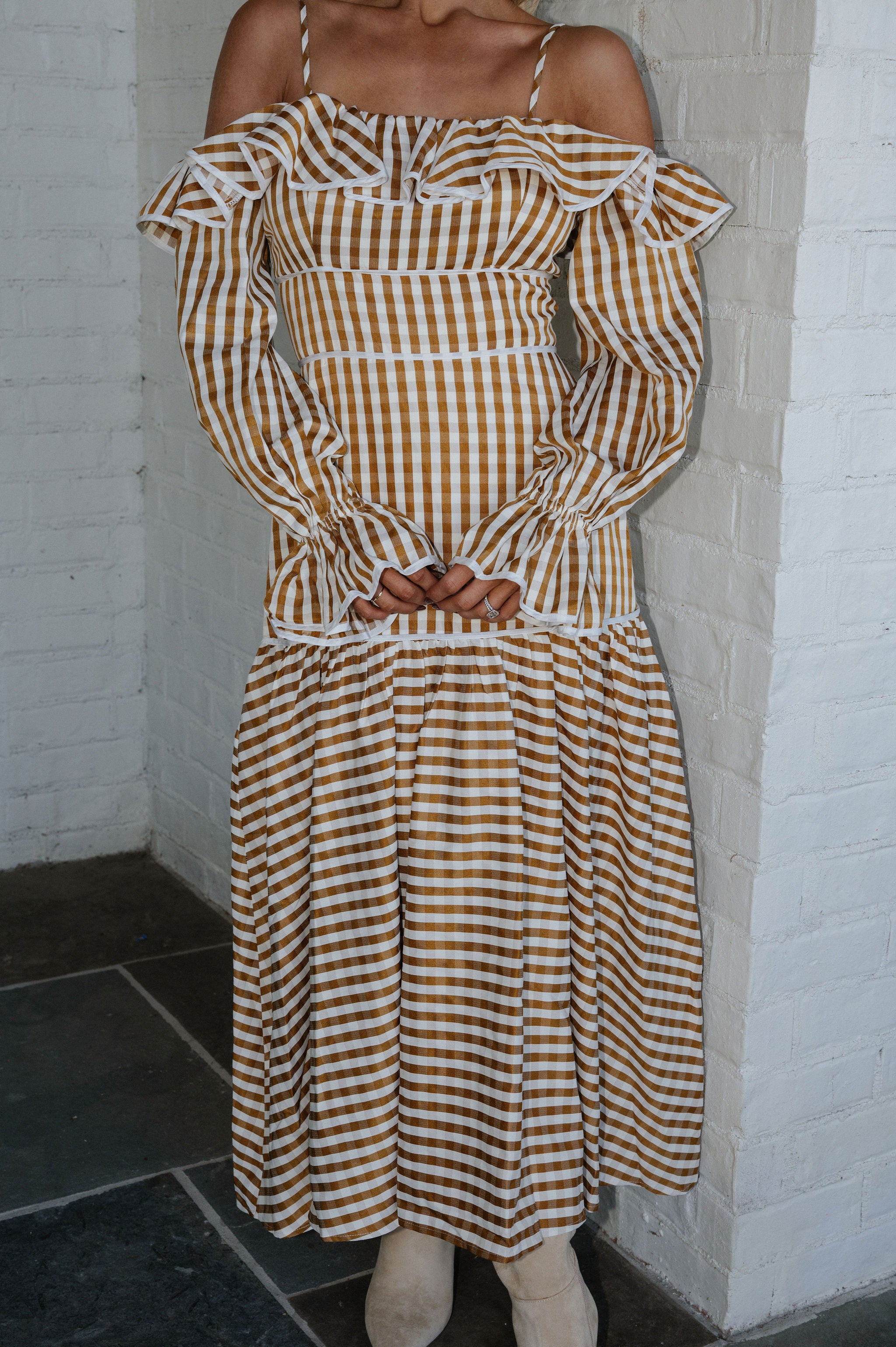 OTS Striped Maxi Dress-Brown/Ivory