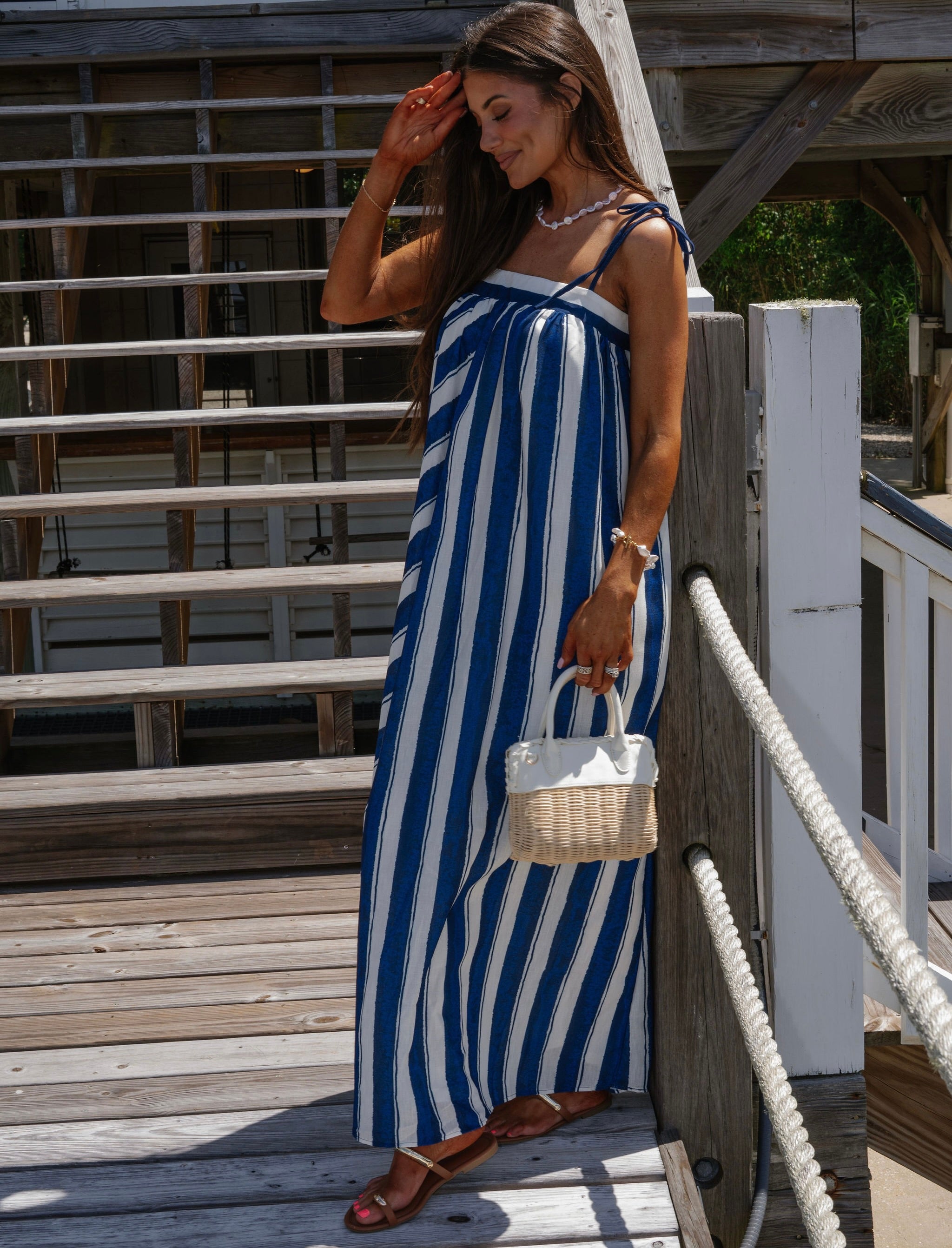Shoulder Tie Striped Maxi Dress