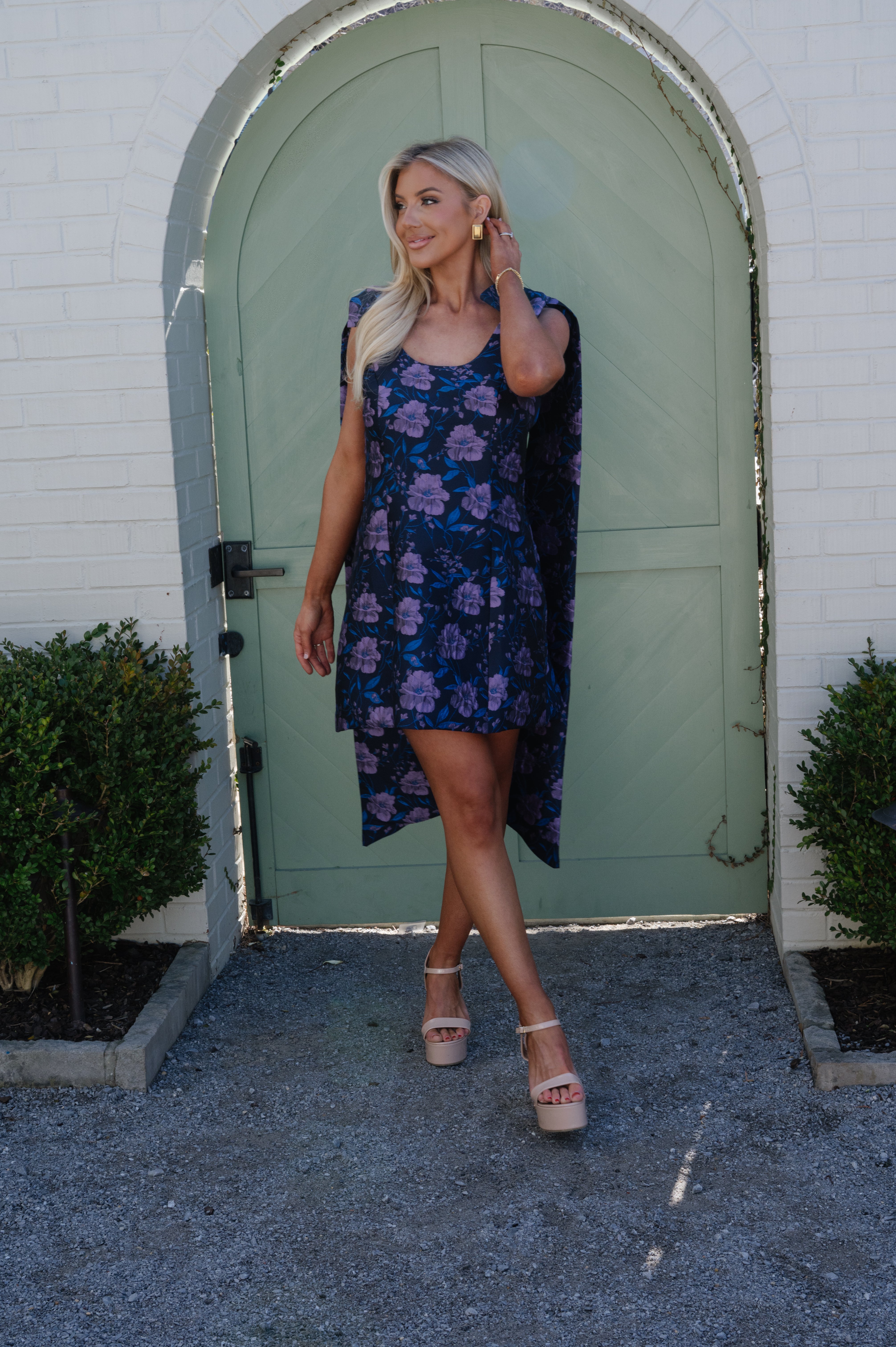 Bella Jacquard Mini Dress-Navy