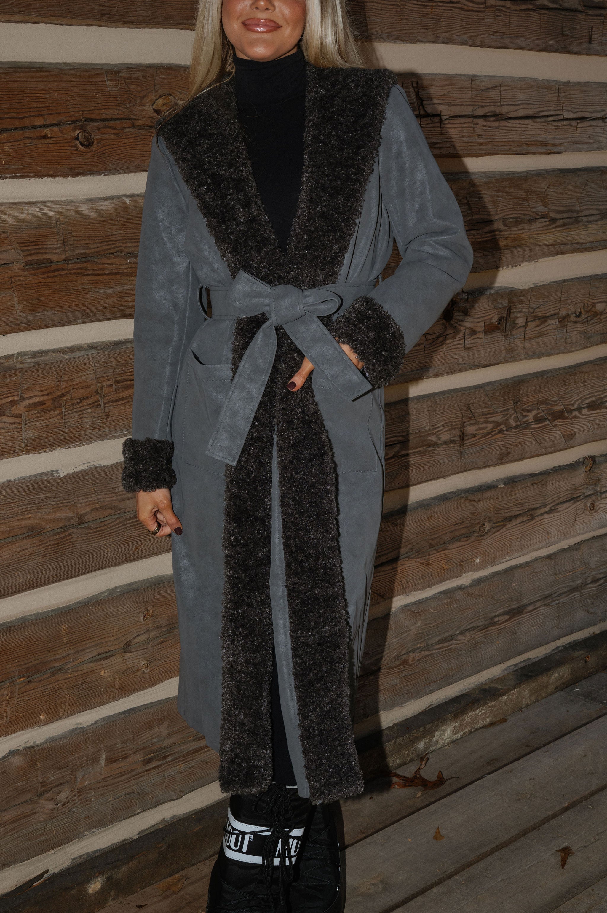 Kylie Faux Leather Coat-Charcoal