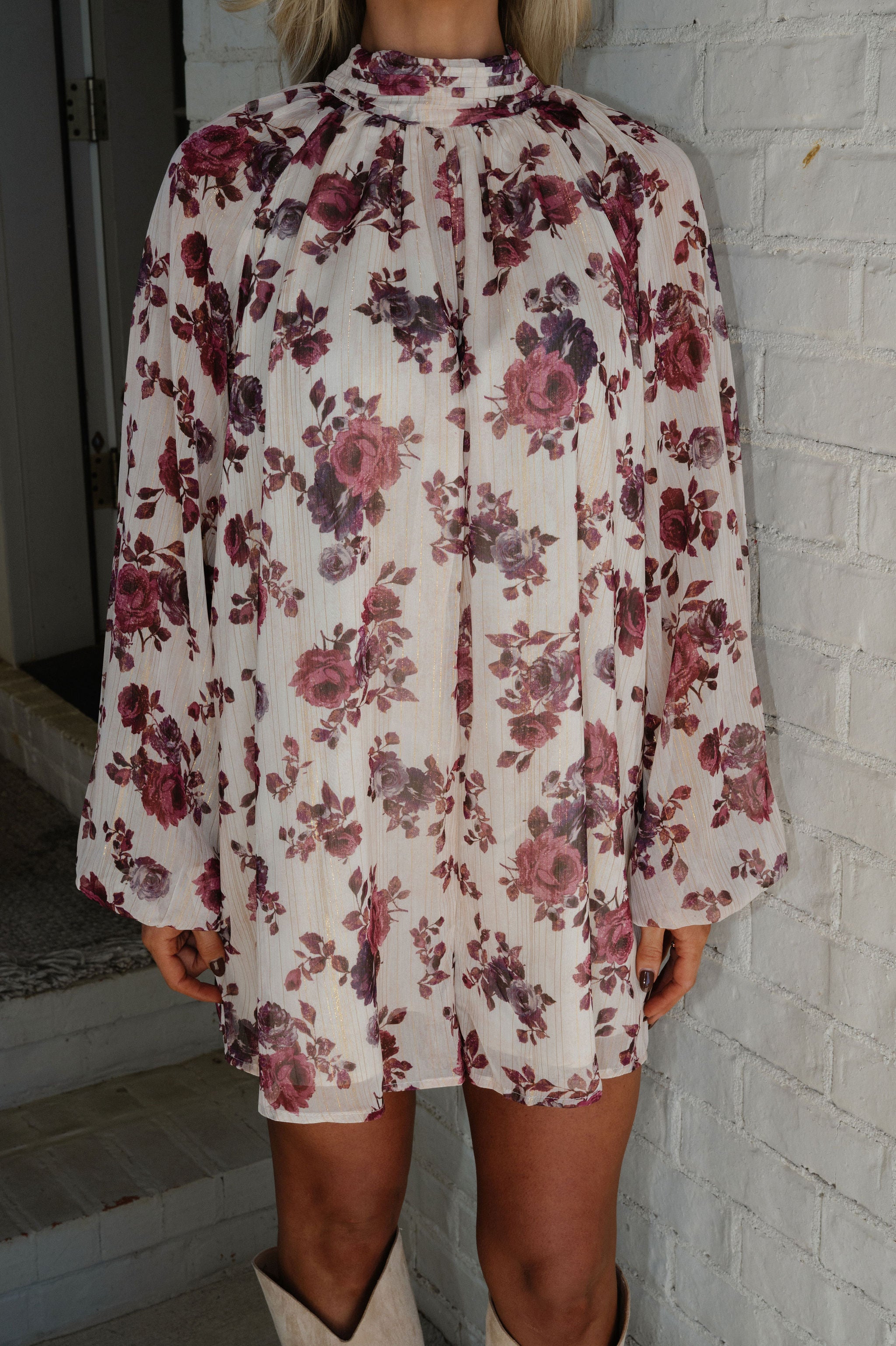 Vintage Floral Chiffon Romper-Cream