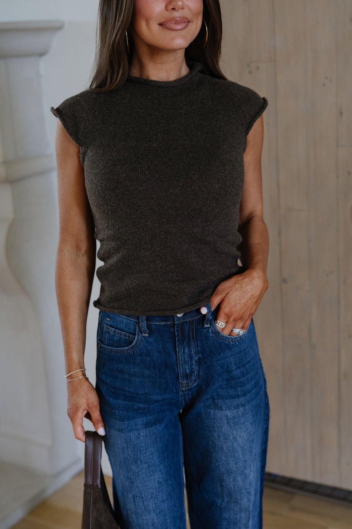 River Cap Sleeve Top-Brown