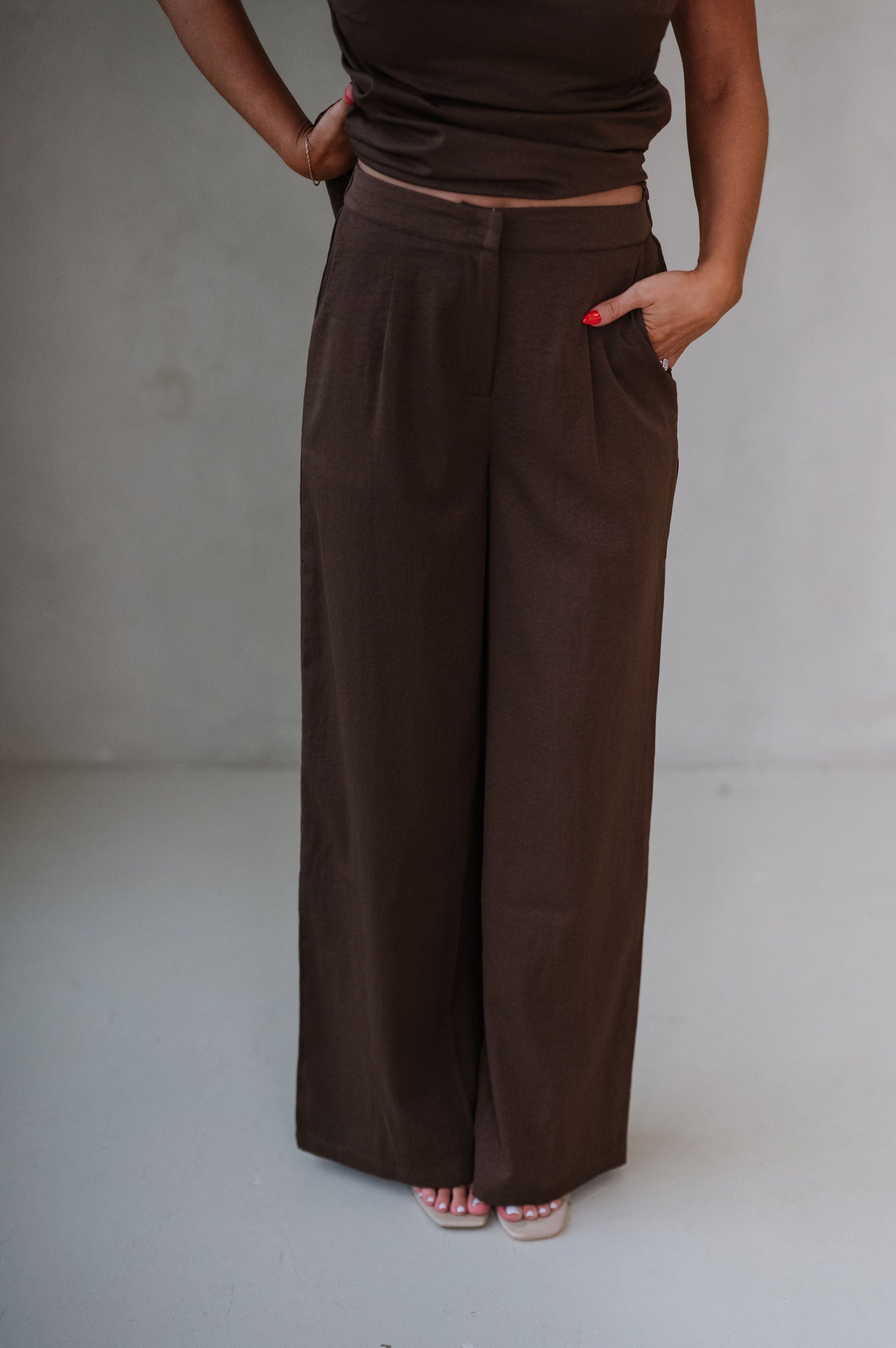 Benny Wide Leg Pants Set-Brown