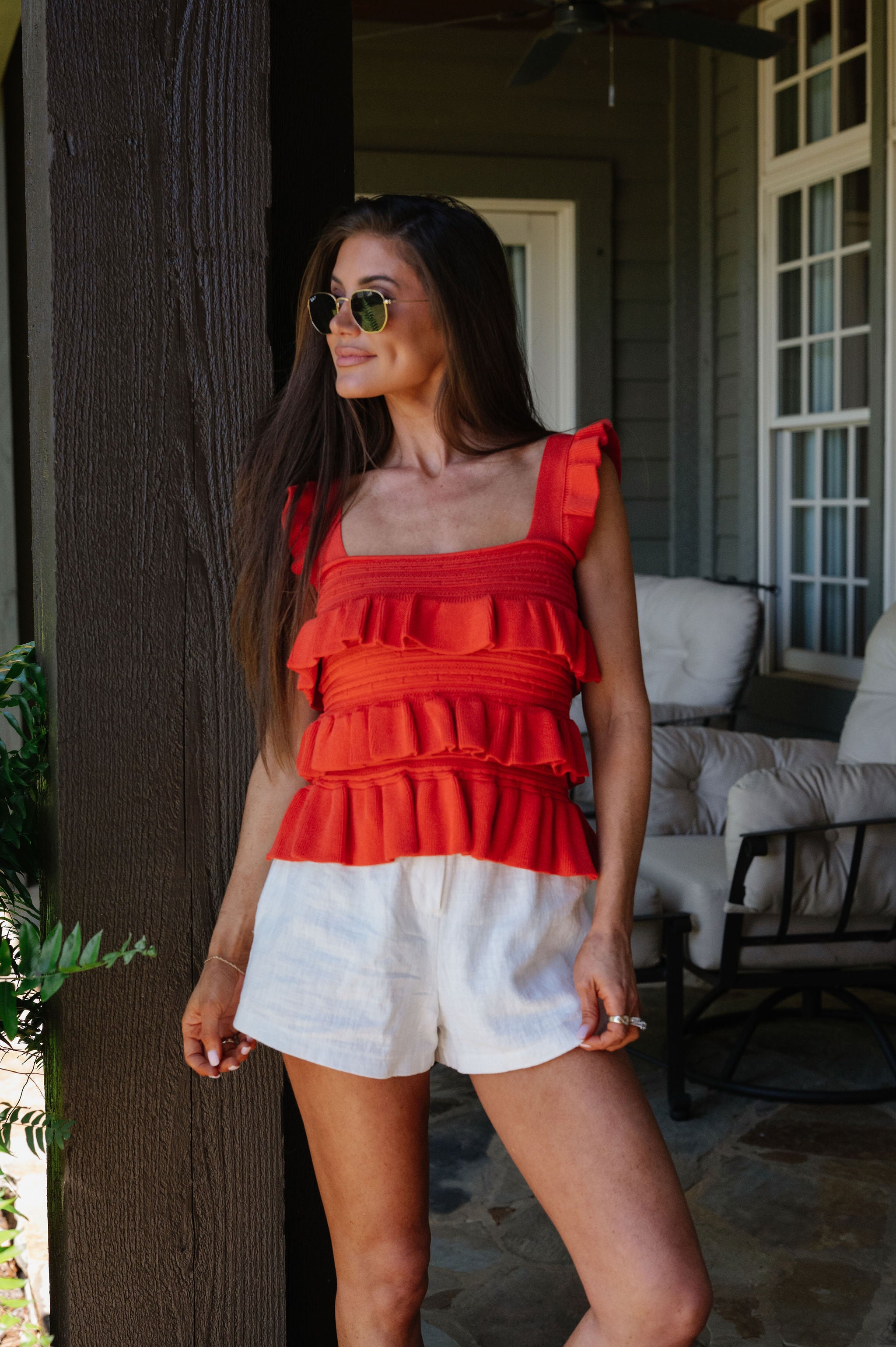 Chandler Ruffled Top-Tomato Red