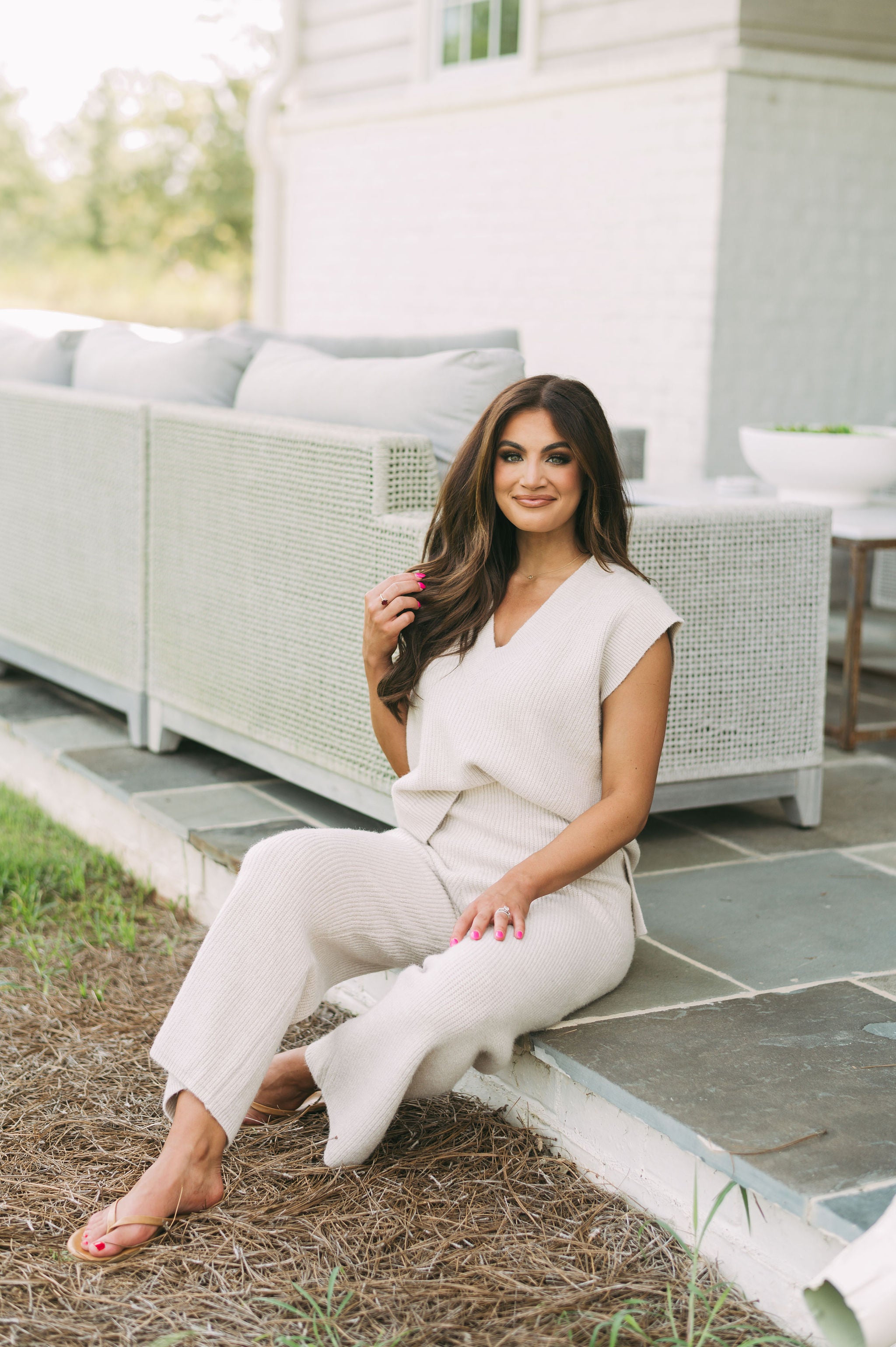 Cozy V-Neck Oversized Top- Oatmeal