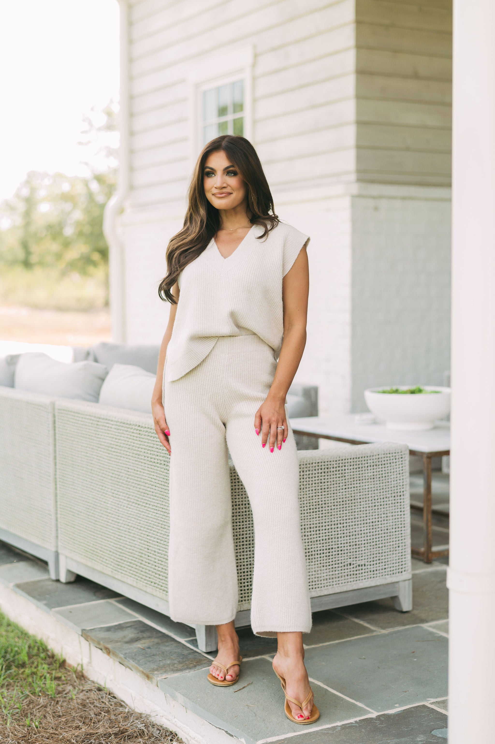 Cozy V-Neck Oversized Top- Oatmeal