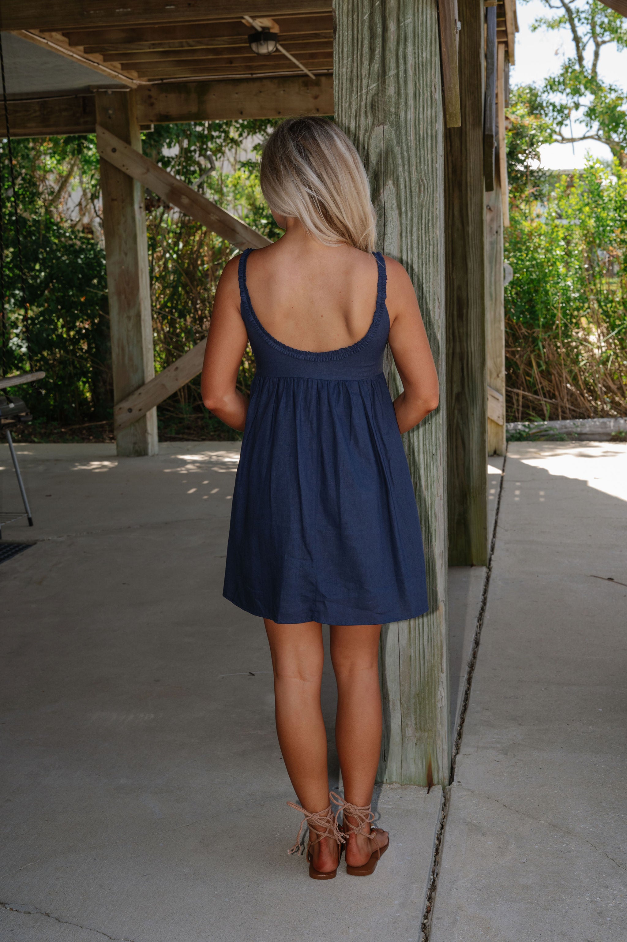 Ethel Babydoll Tie Mini Dress-Navy