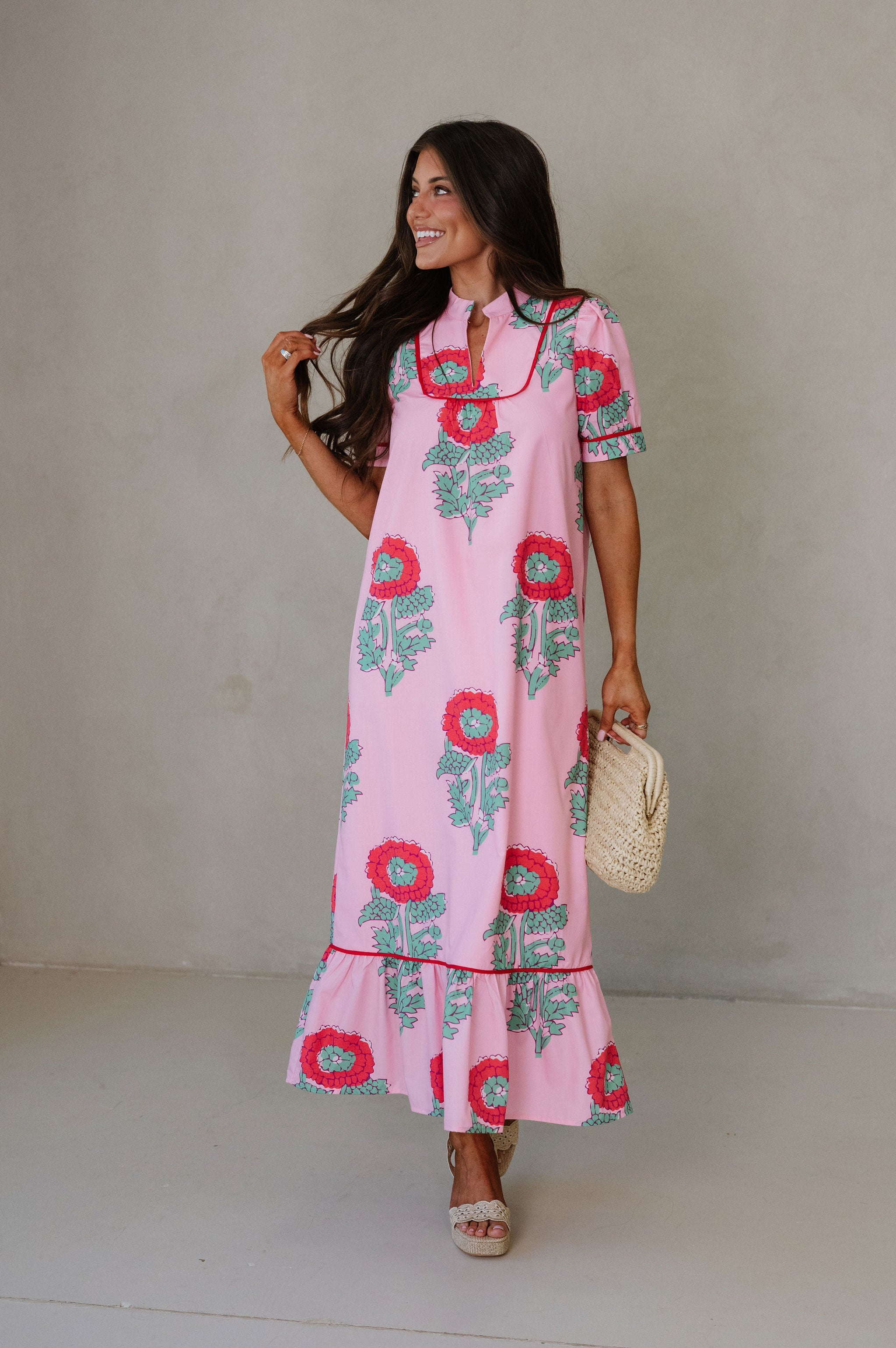 Presley Floral Midi Dress-Pink