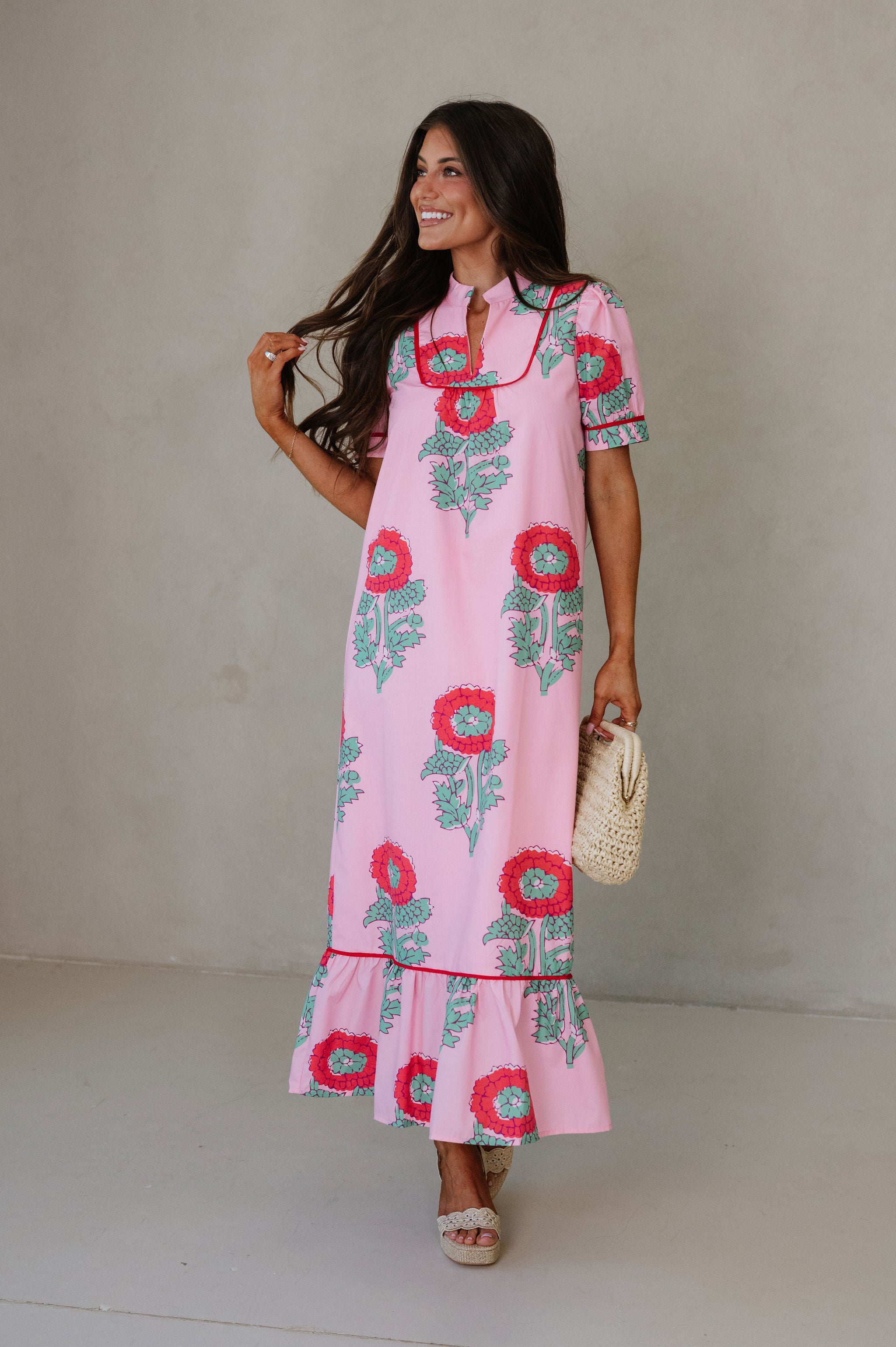 Presley Floral Midi Dress-Pink