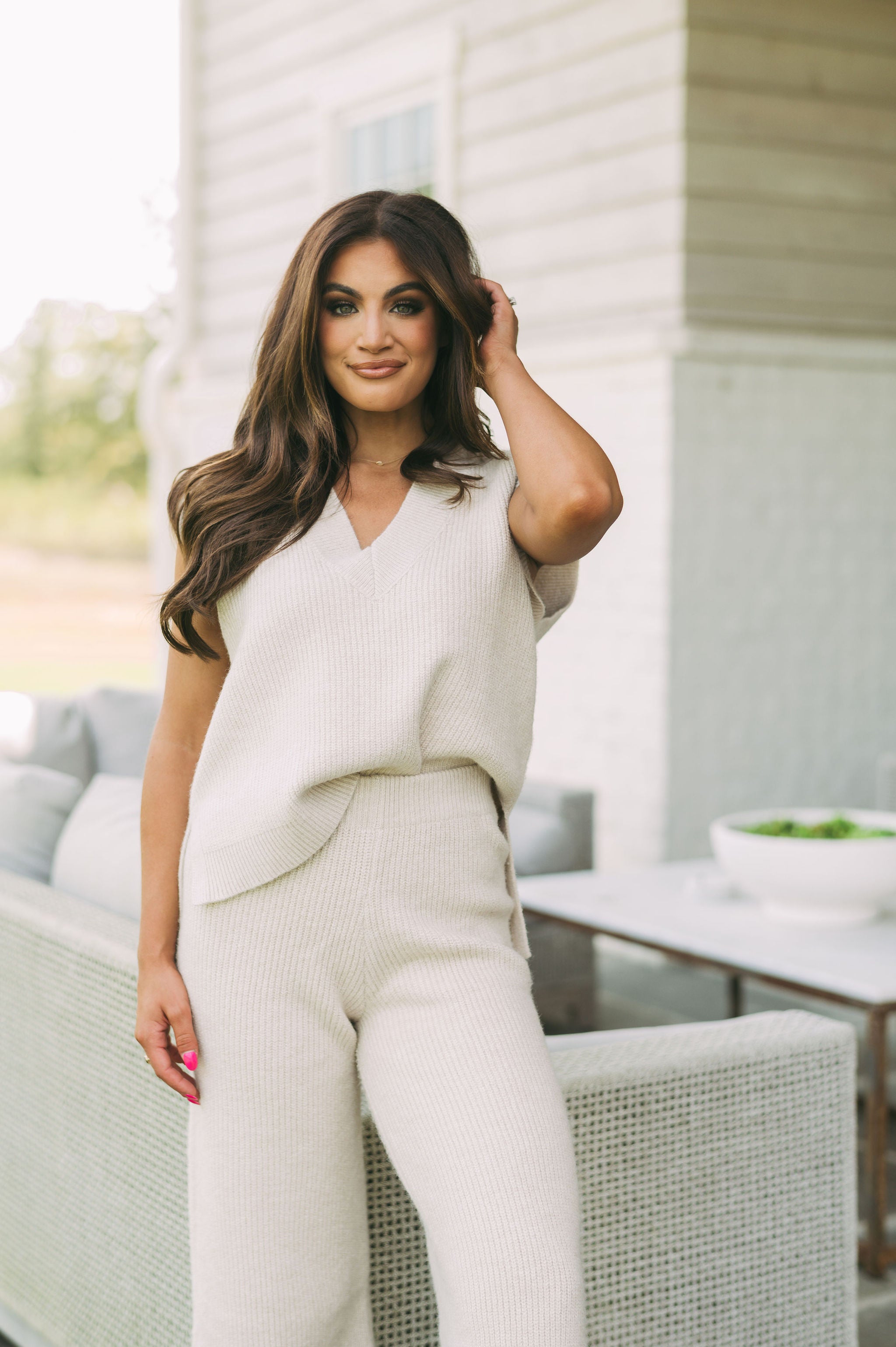 Cozy V-Neck Oversized Top- Oatmeal