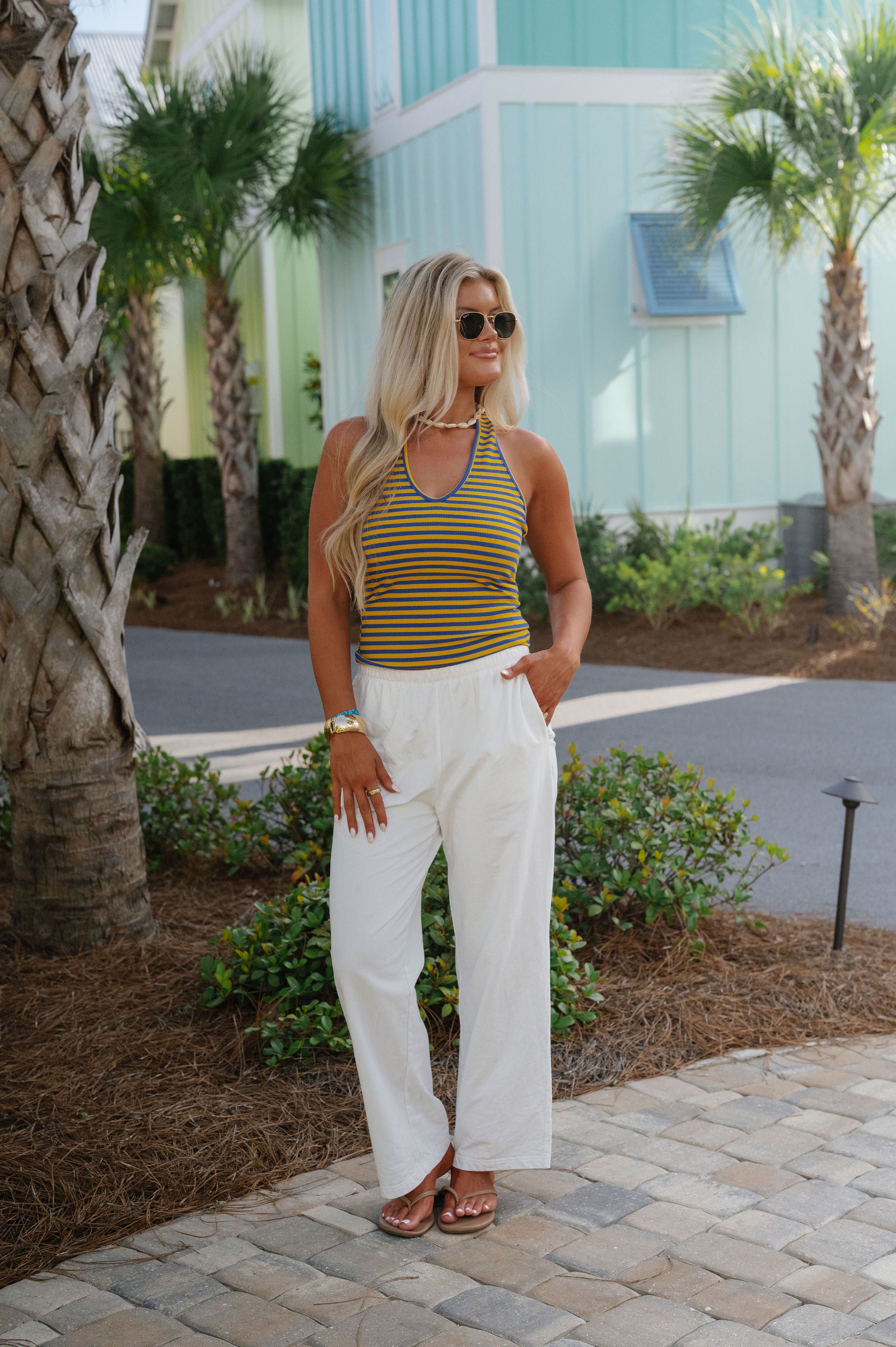 Dottie Halter Top-Navy/Yellow