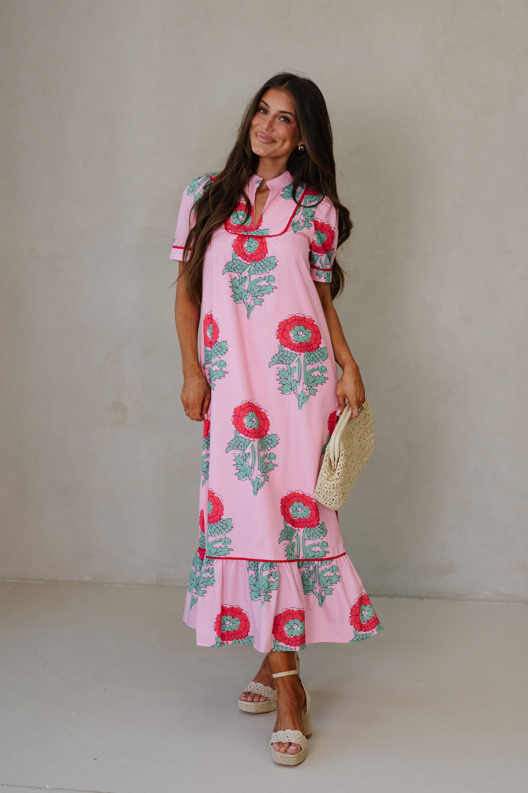 Presley Floral Midi Dress-Pink