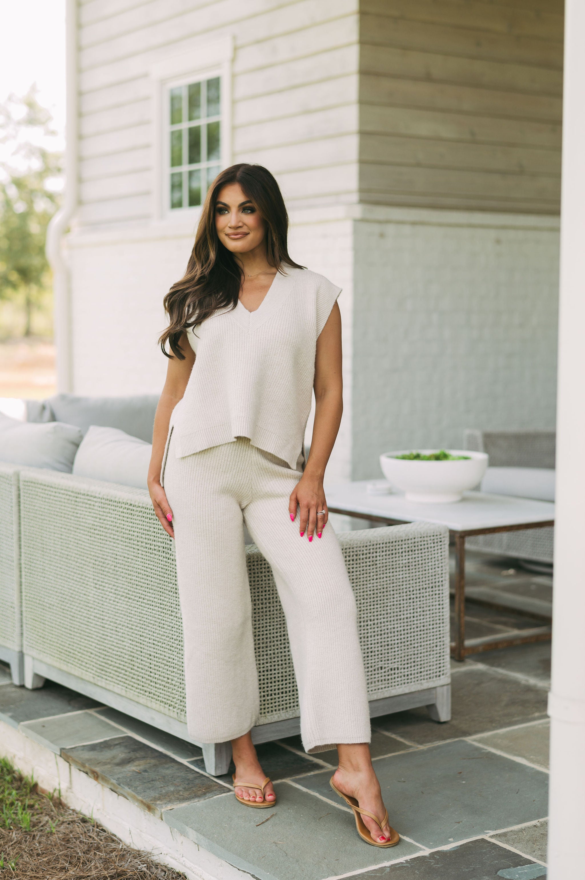Cozy V-Neck Oversized Top- Oatmeal
