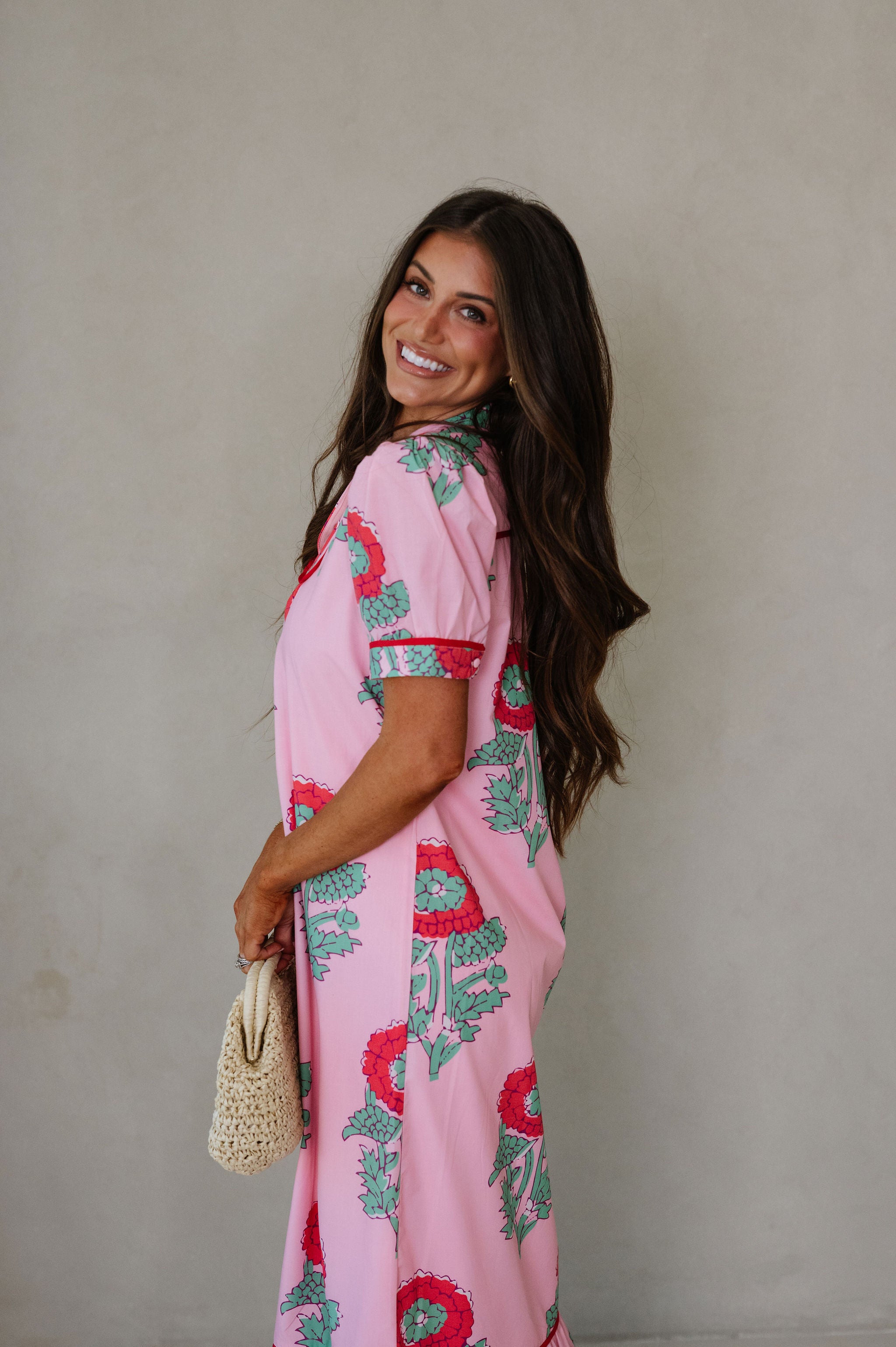 Presley Floral Midi Dress-Pink