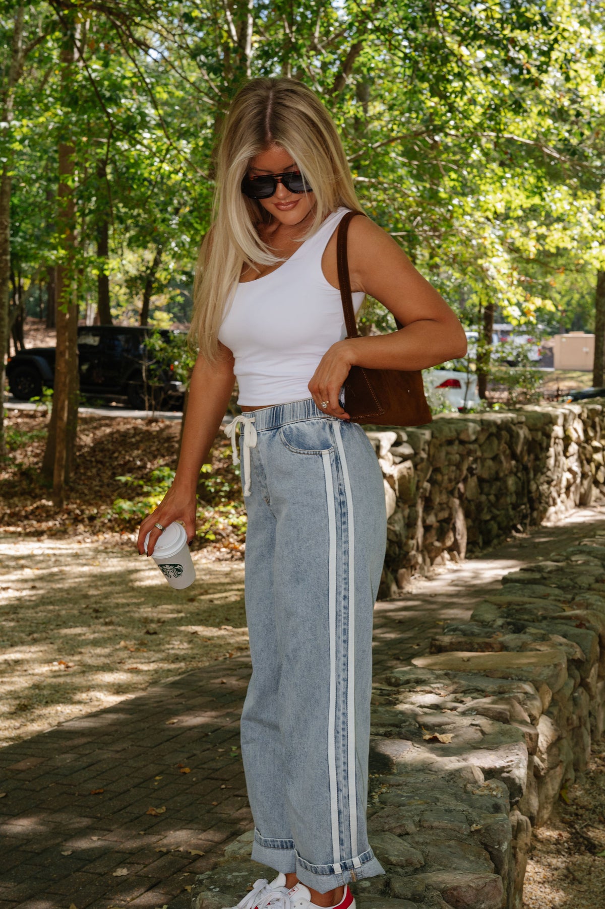 Relaxed Double Stripe Wide Leg Jeans