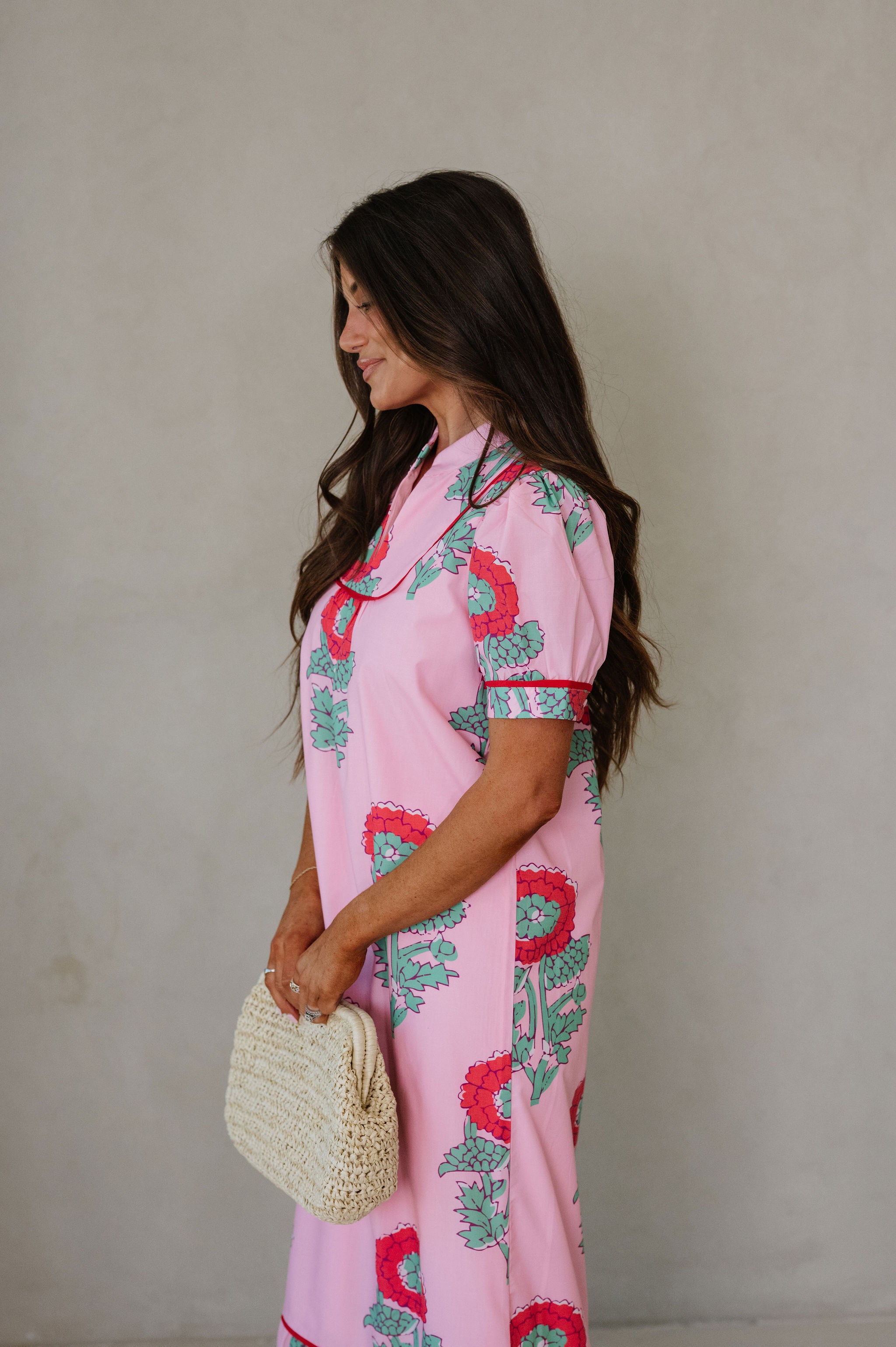 Presley Floral Midi Dress-Pink