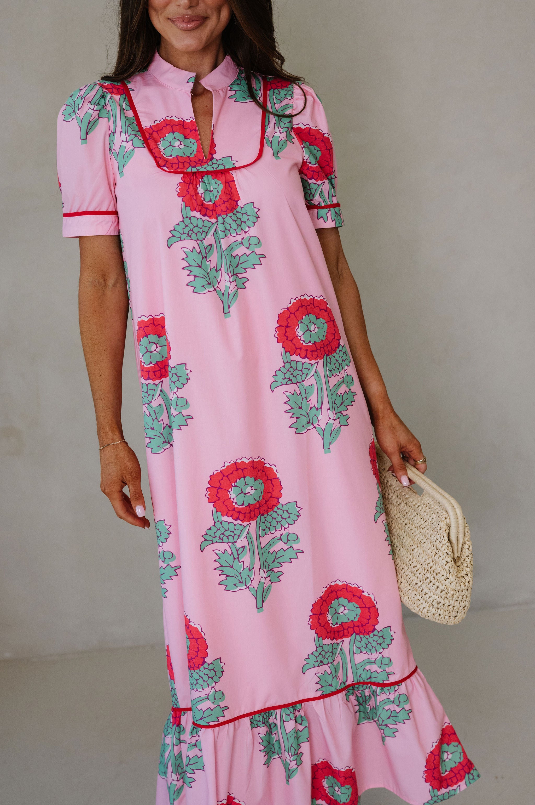 Presley Floral Midi Dress-Pink