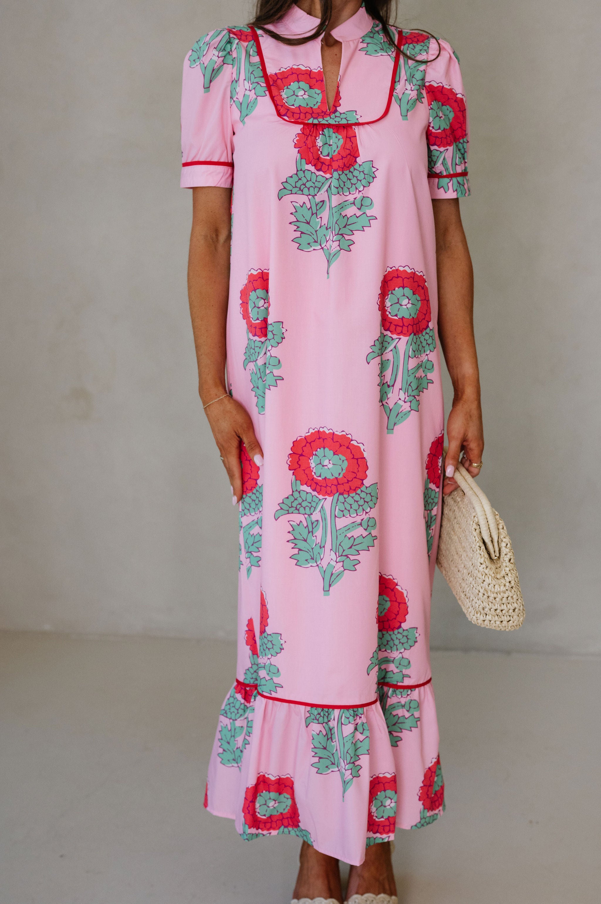 Presley Floral Midi Dress-Pink