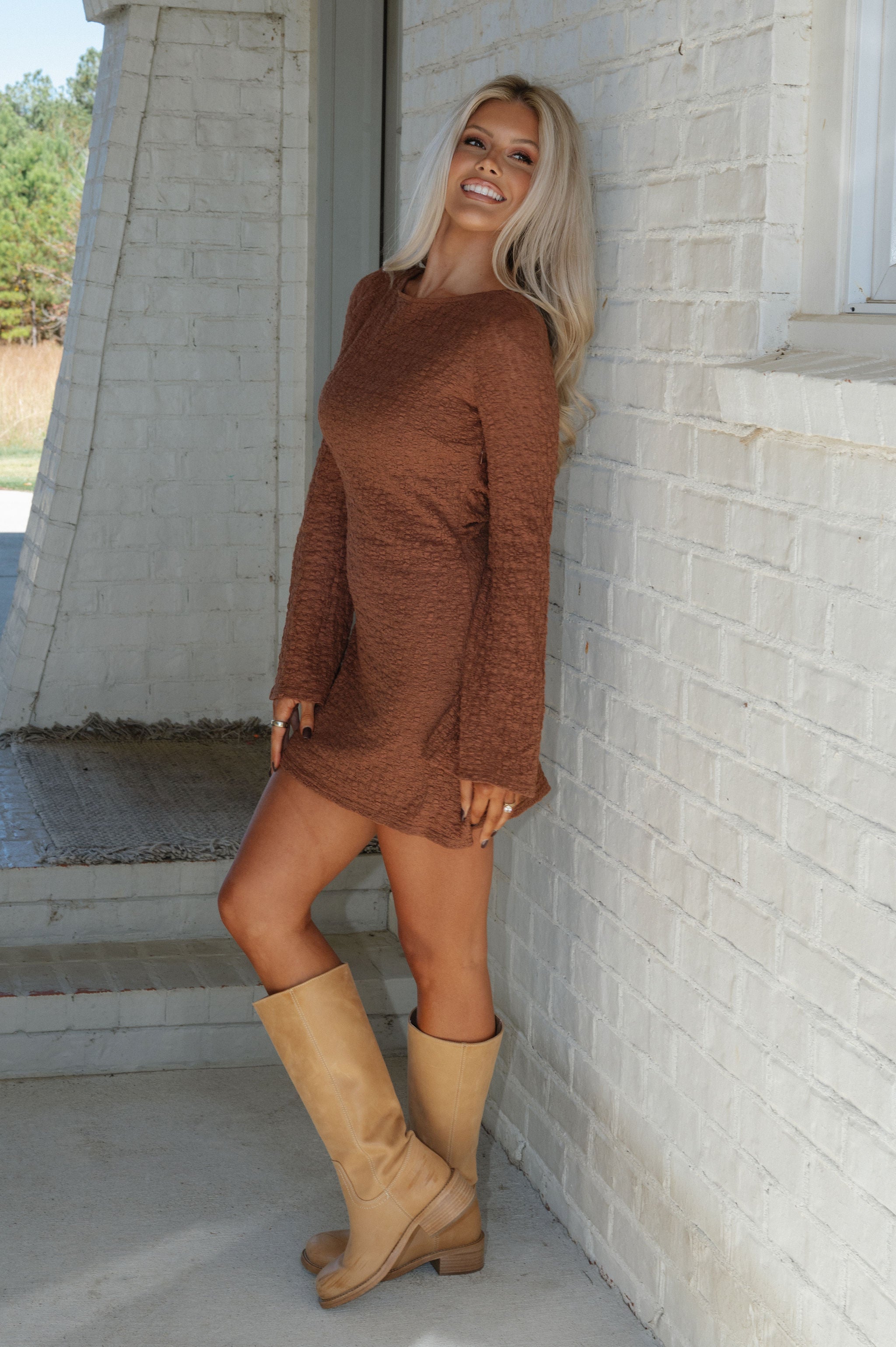 Open Back Lace Mini Dress-Chocolate