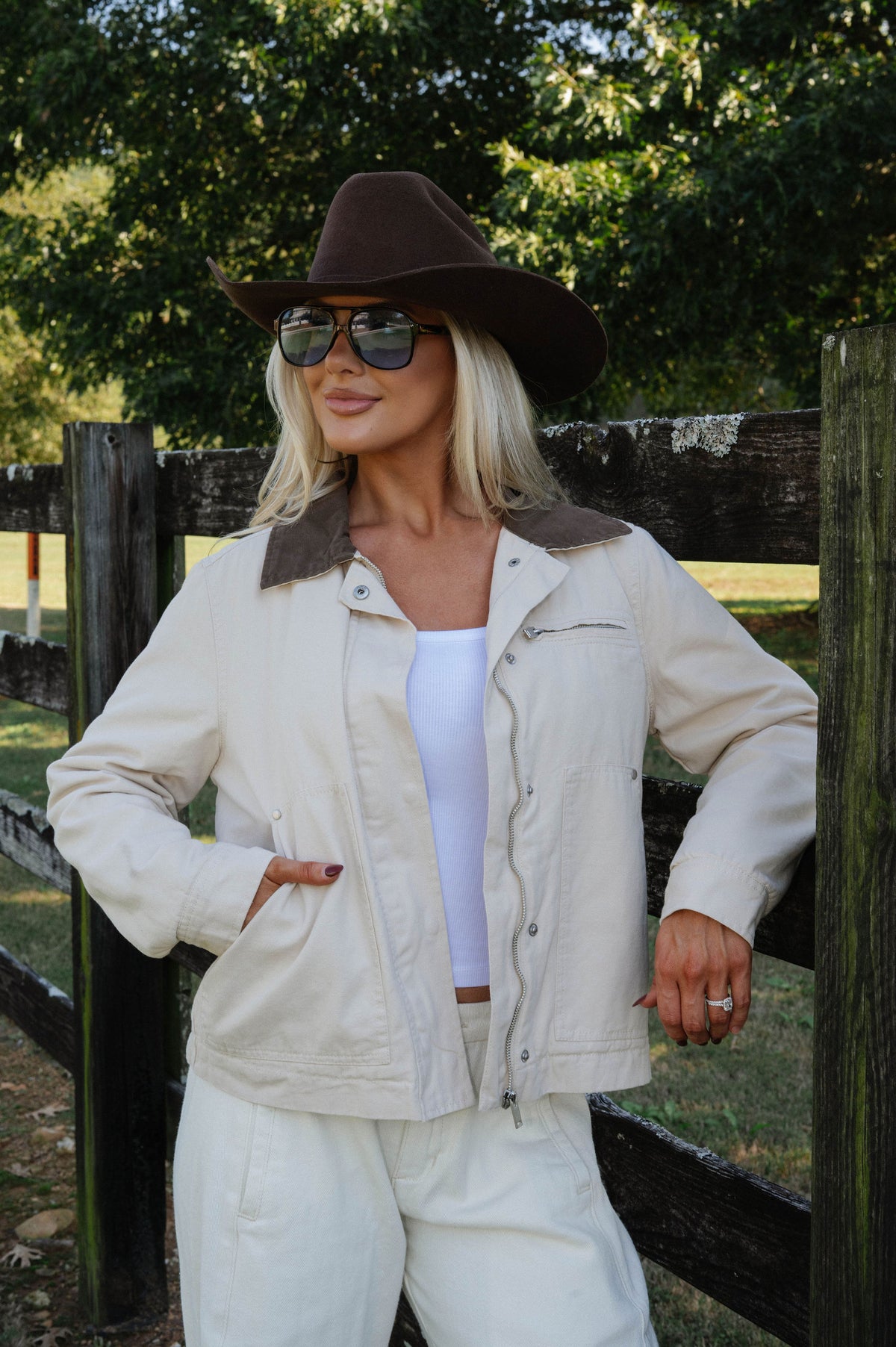 Washed Canvas Barn Jacket-Ecru