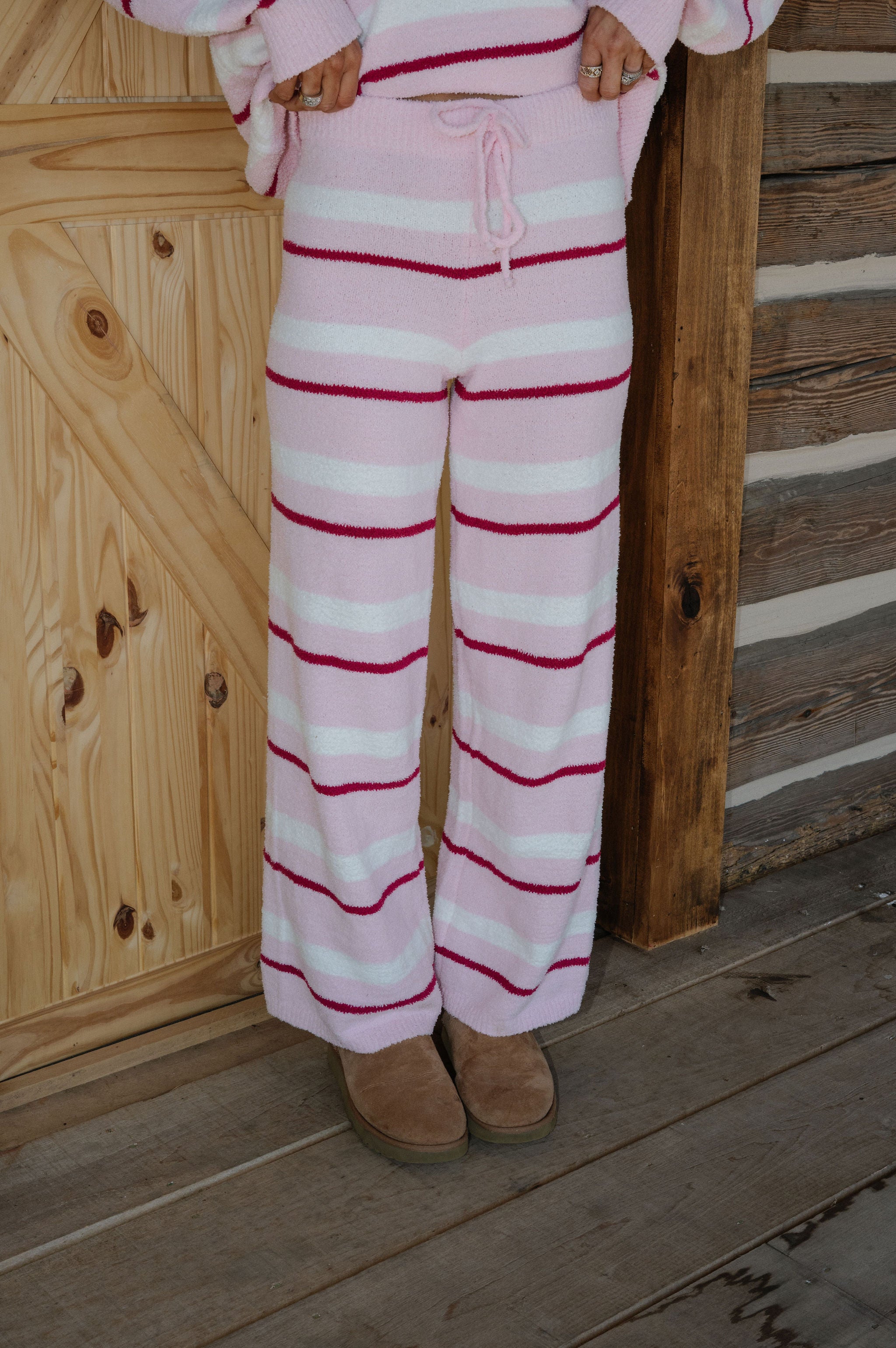 Lillian Striped Pants Set-Pink/Cream
