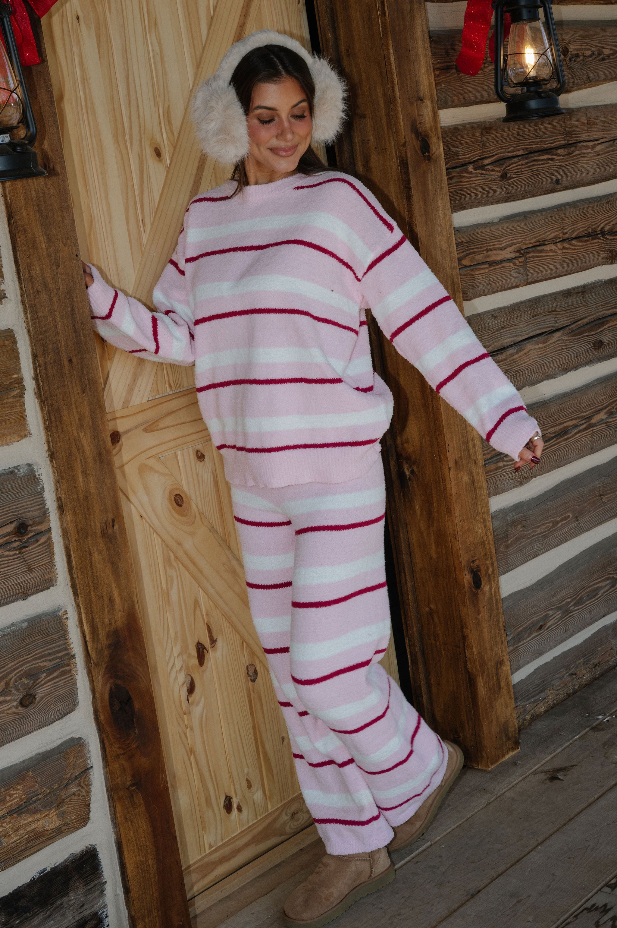 Lillian Striped Pants Set-Pink/Cream