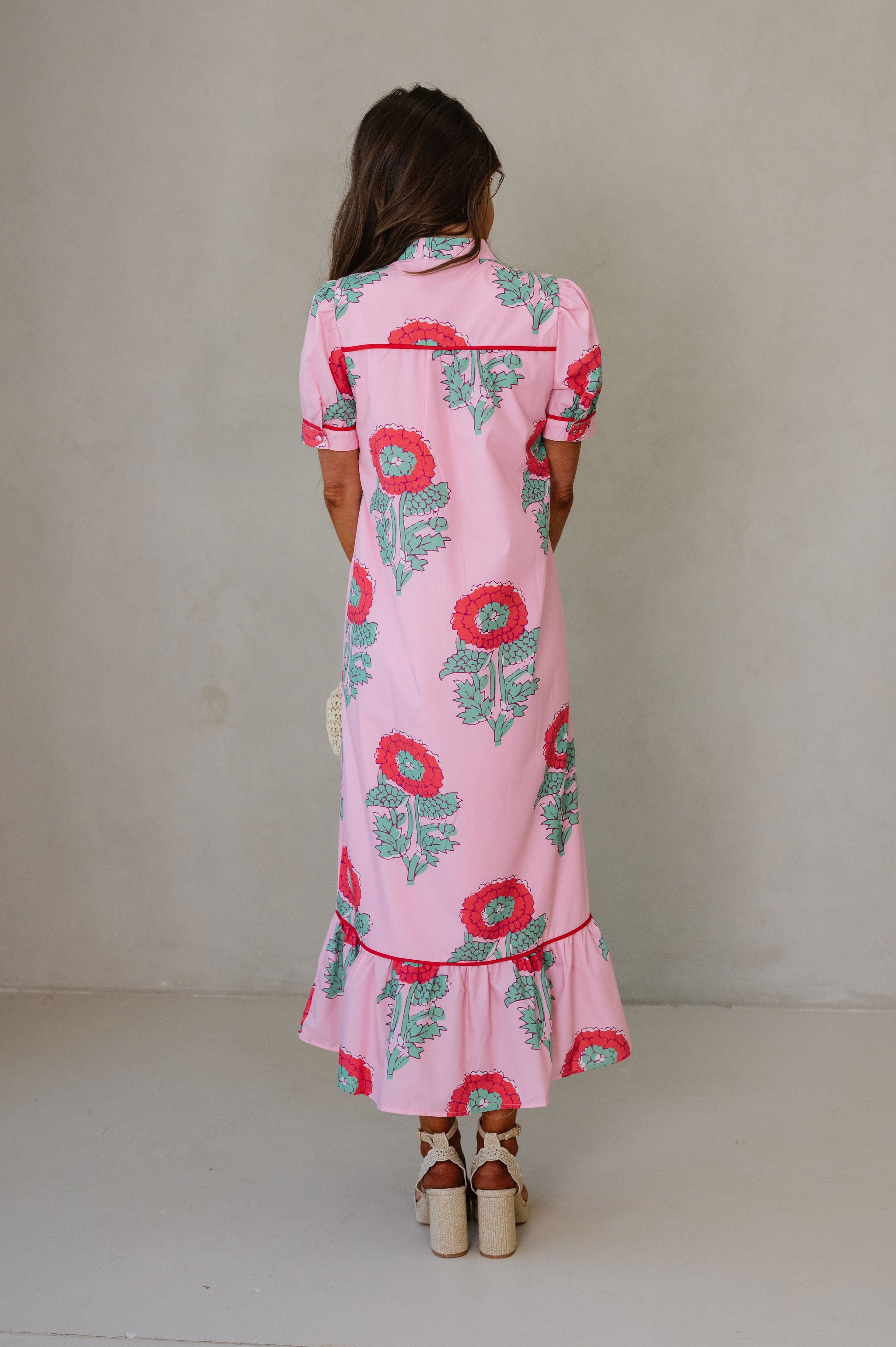 Presley Floral Midi Dress-Pink