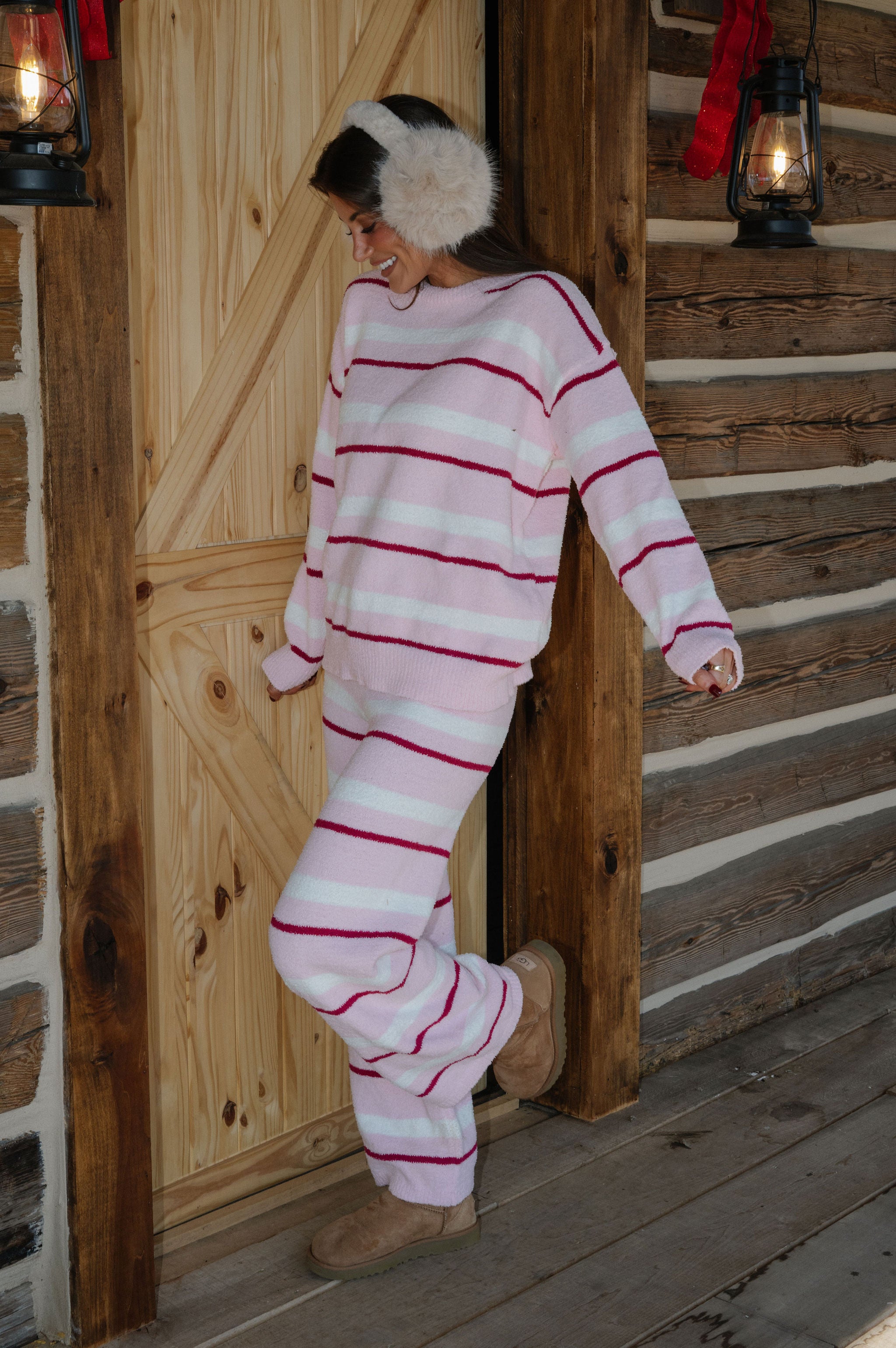 Lillian Striped Pants Set-Pink/Cream