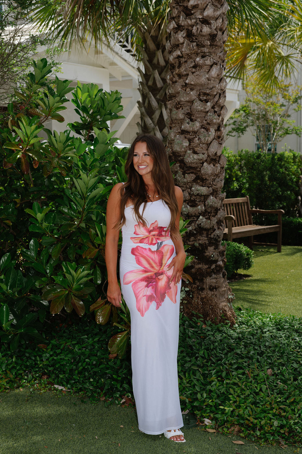 Ibiza Ruched Dress-White/Pink