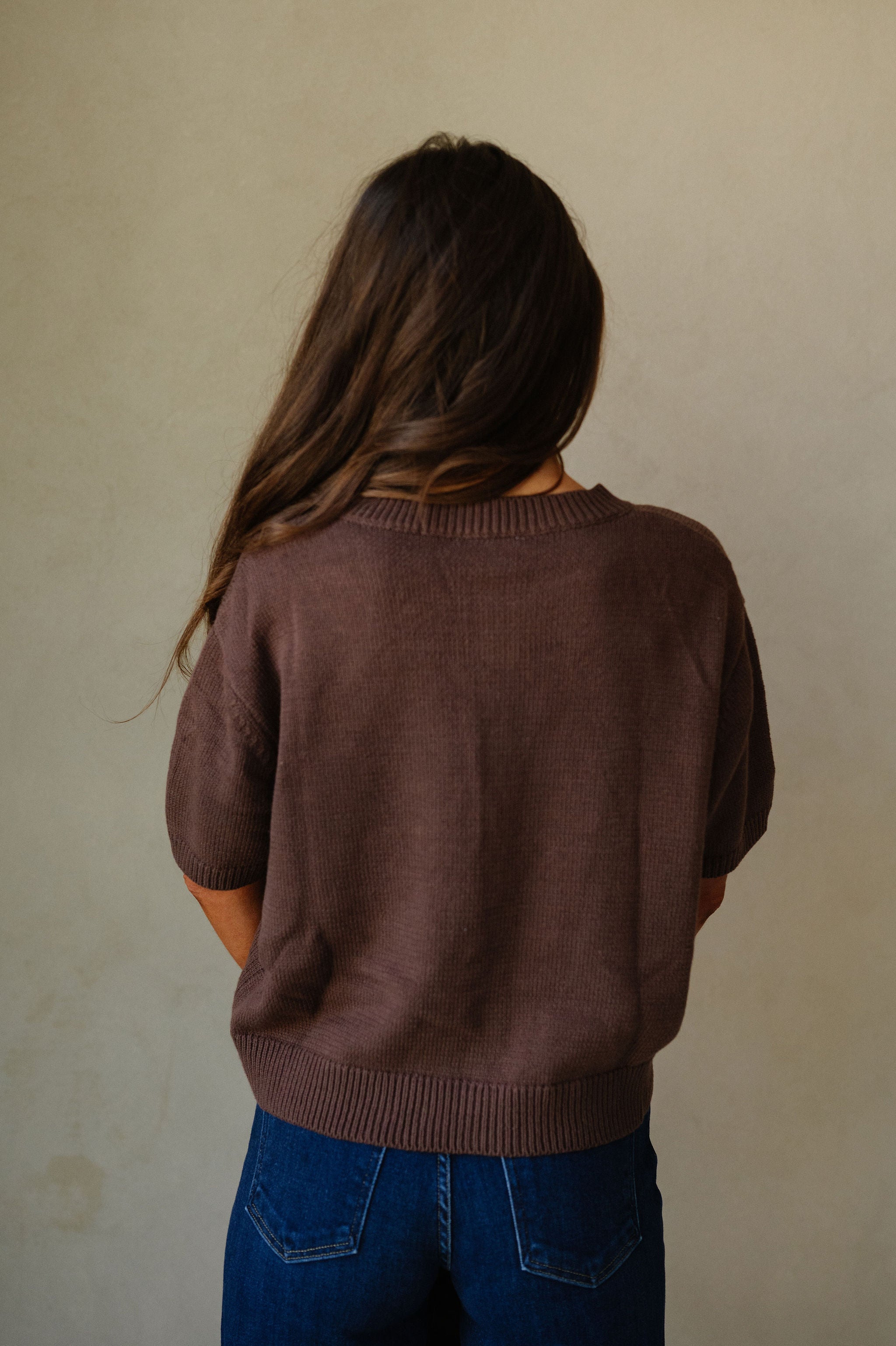Short Sleeve Sweater Cardigan-Brown